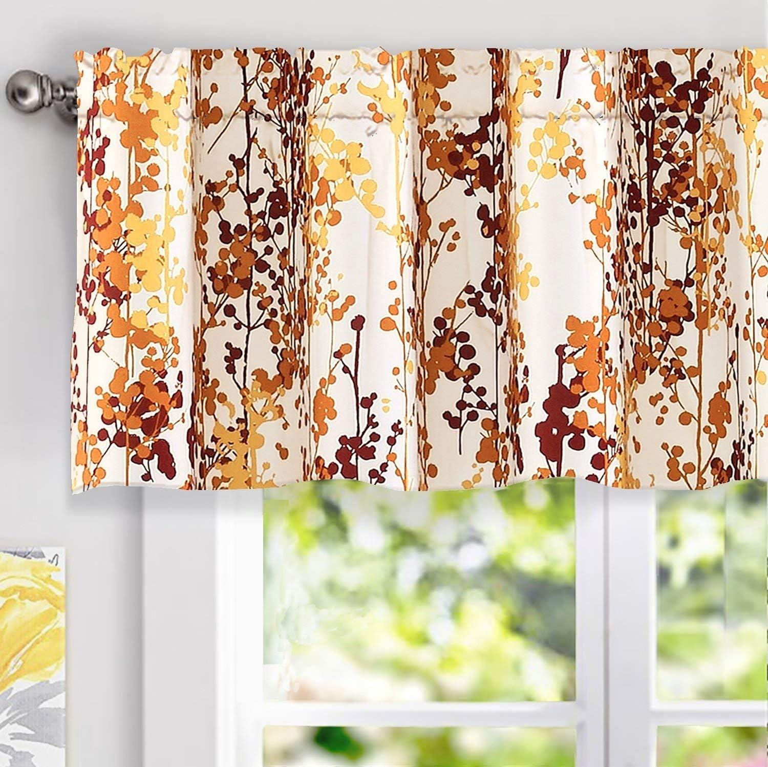 Leah Abstract Floral Ink Painting Valance in Red and Orange