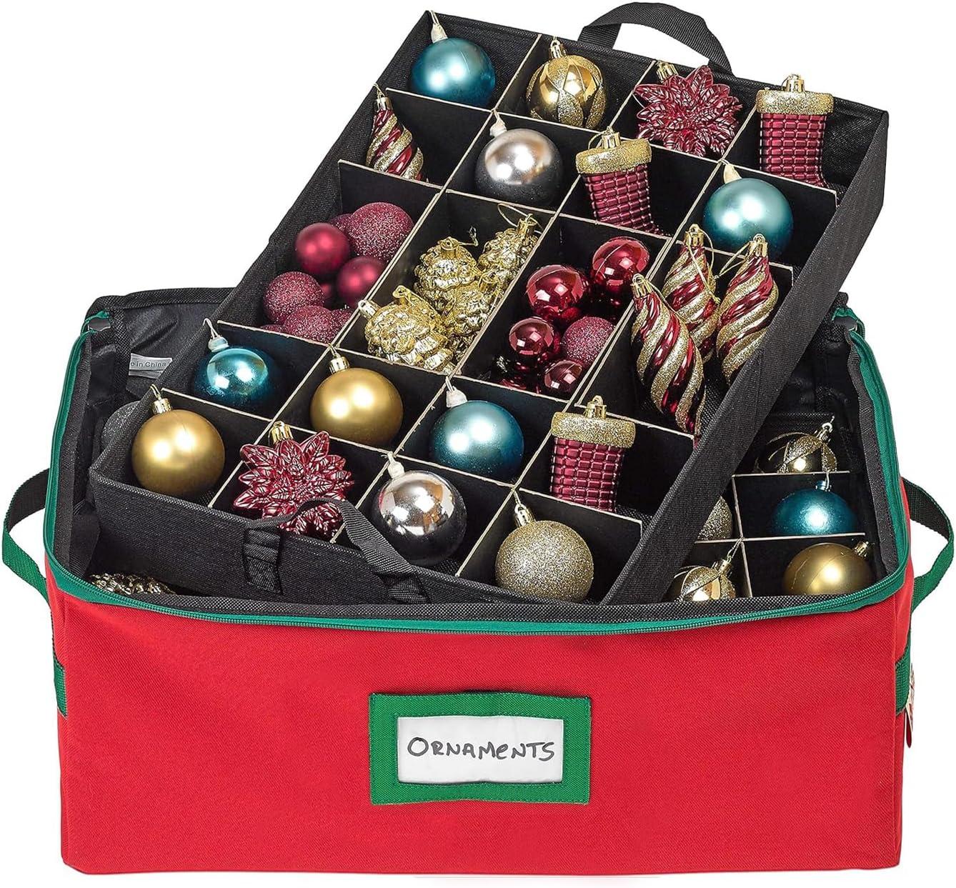 HOLDN’ STORAGE Christmas Ornament Storage Box with Dividers - Fits 72-3” Ornaments, 3 Removable Trays, Durable & Space-Saving, Clear Top Lid, Convenient Storage Designed, Red