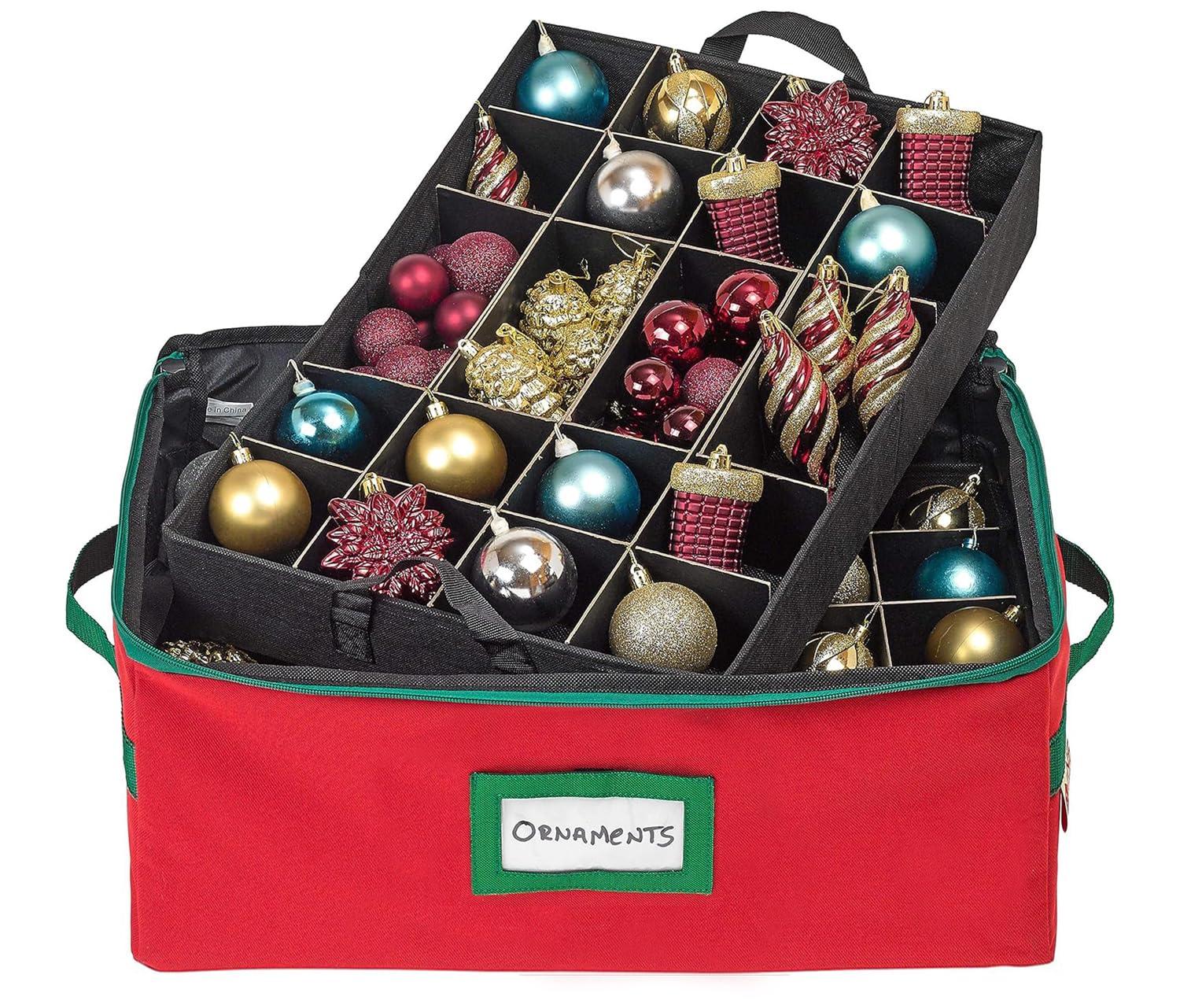 HOLDN’ STORAGE Christmas Ornament Storage Box with Dividers - Fits 72-3” Ornaments, 3 Removable Trays, Durable & Space-Saving, Clear Top Lid, Convenient Storage Designed, Red