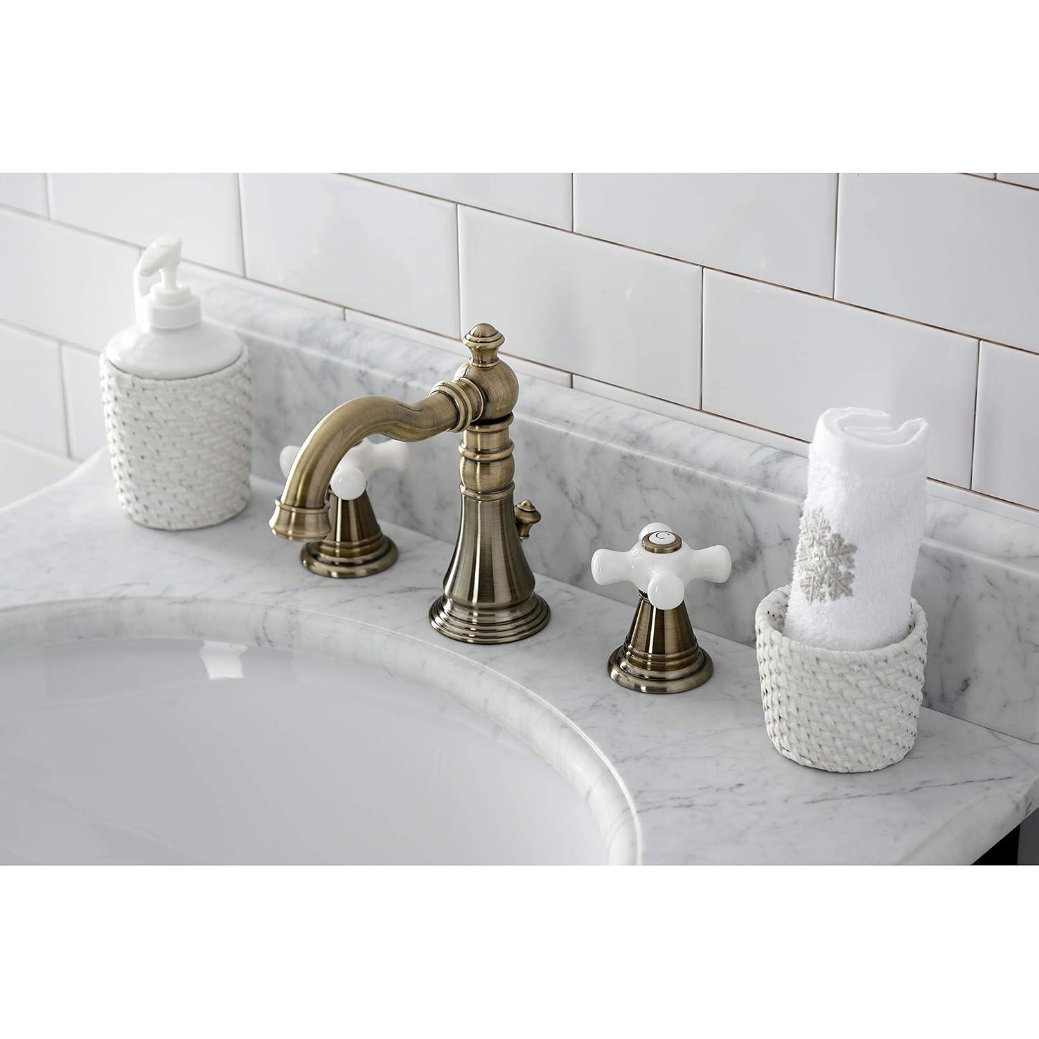 Kingston Brass Kingston Brass American Classic Two-Handle 3-Hole Deck Mount Widespread Bathroom Faucet with Pop-Up Drain FSC19733APX