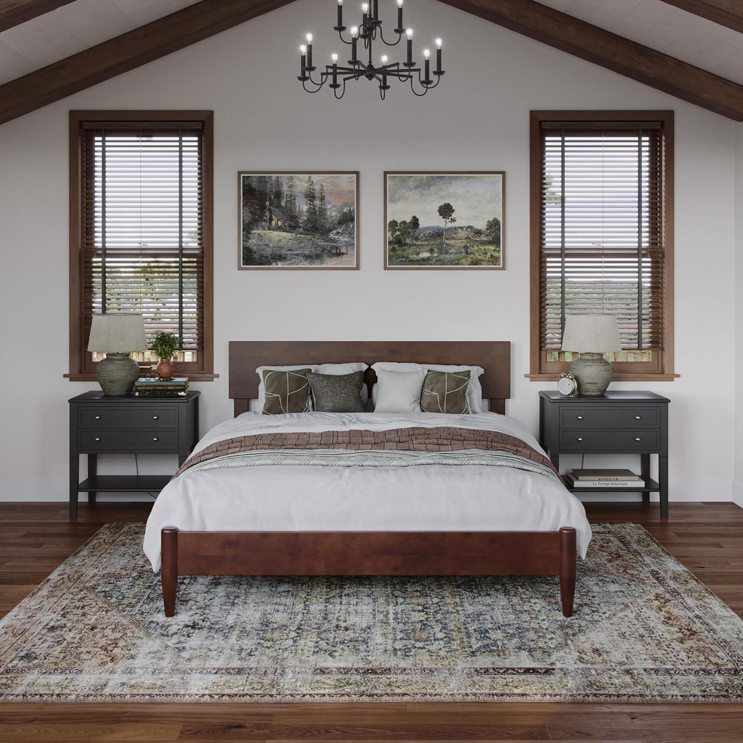 AFI Aria Queen Modern Solid Wood Low Profile Platform Bed, Walnut