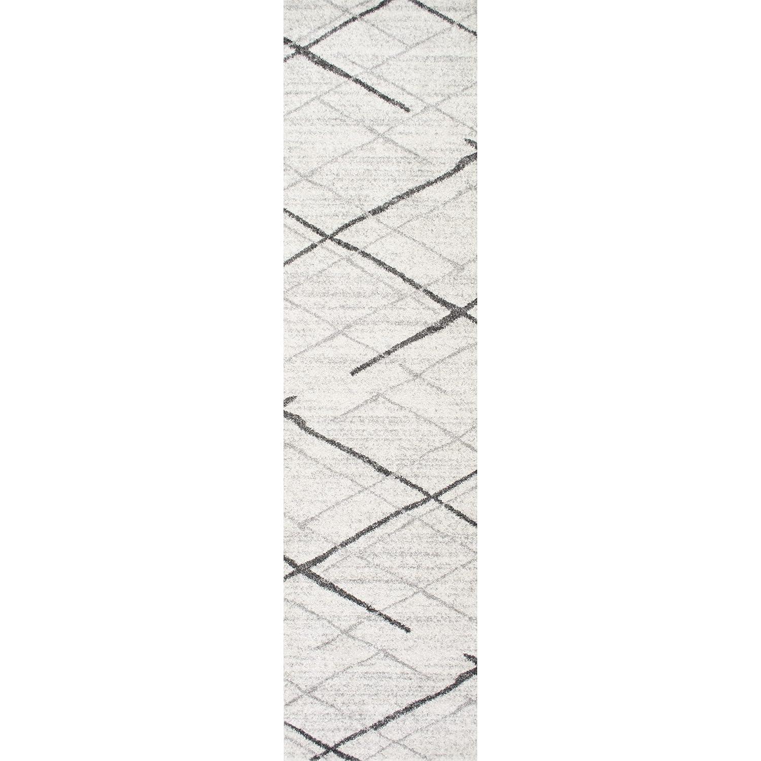 Nuloom 2x12 Thigpen Contemporary Indoor Area Rug, Grey, Abstract Lines, Non-Slip Backing, Stain Resistant, Bedroom Living Room, Kitchen