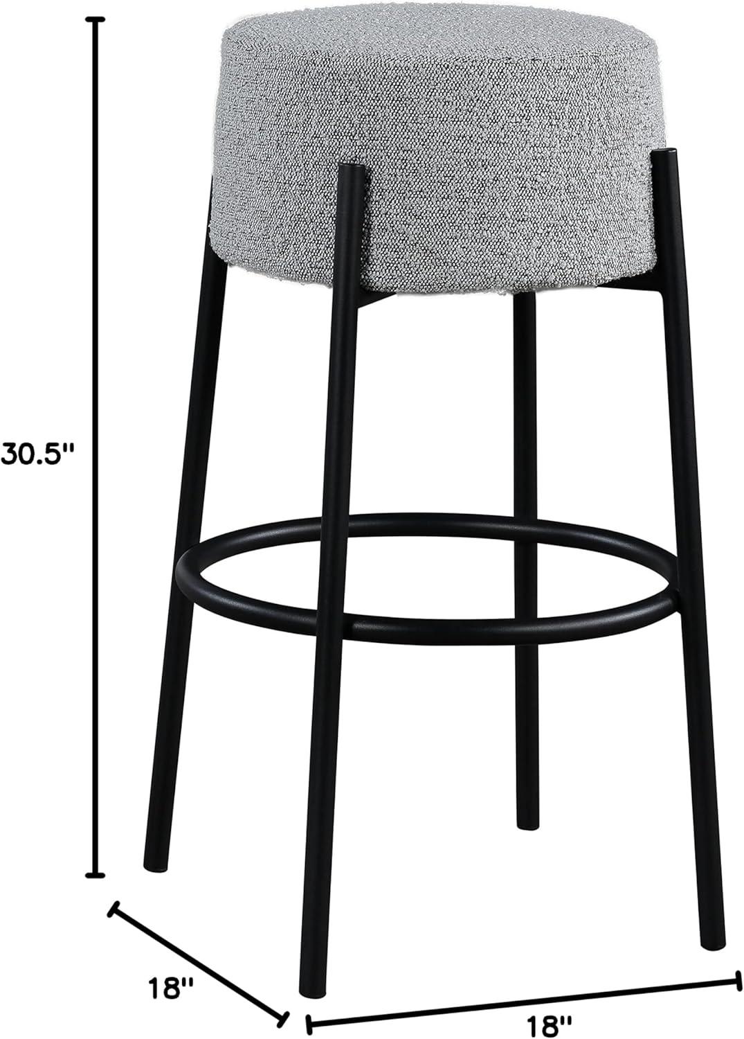 Meridian Furniture Avalon Grey Boucle Fabric Bar Stool