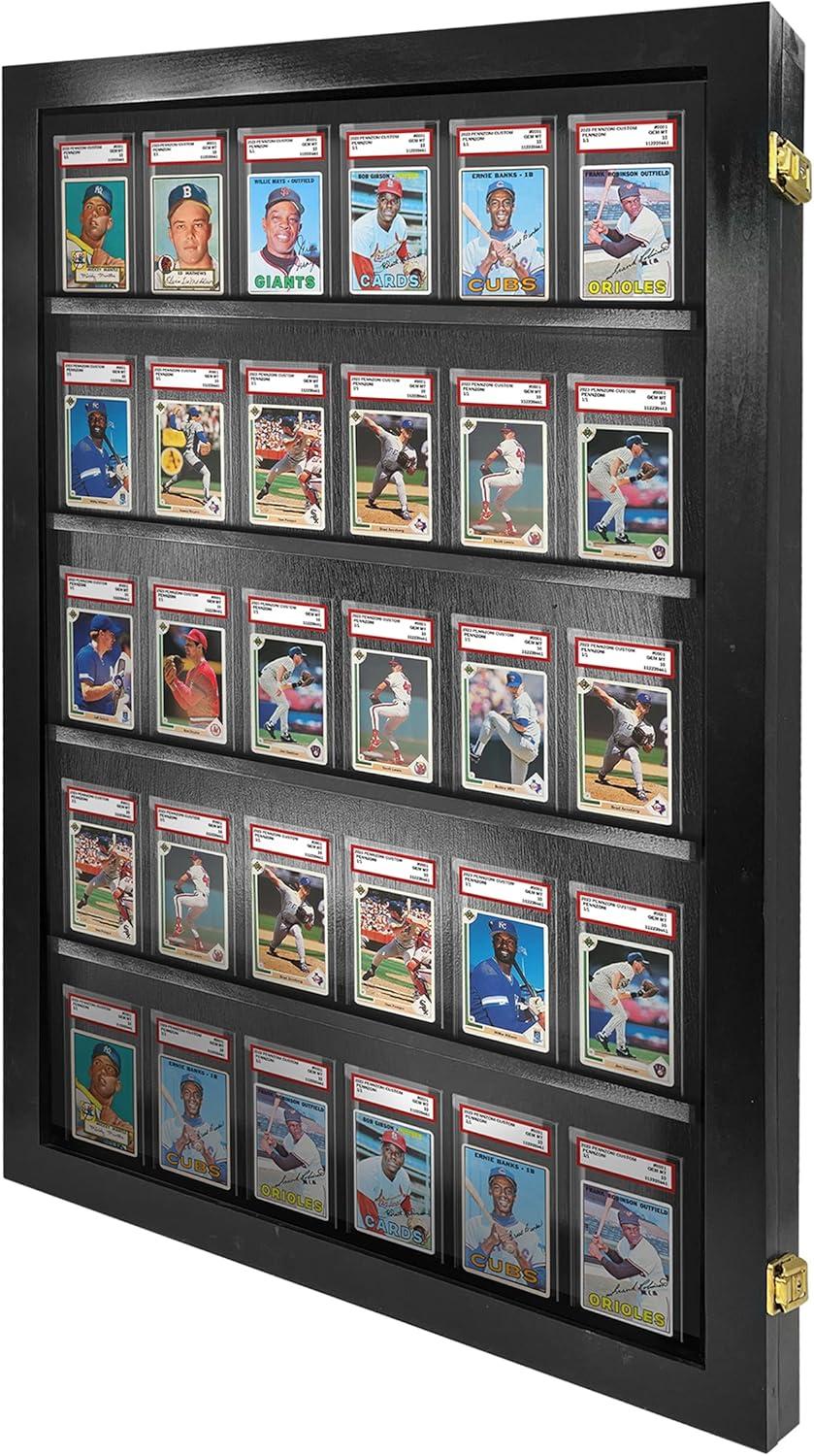 PENNZONI Baseball Card Display Case, 35 PSA Graded Cards Acrylic Frame Lockable, Black