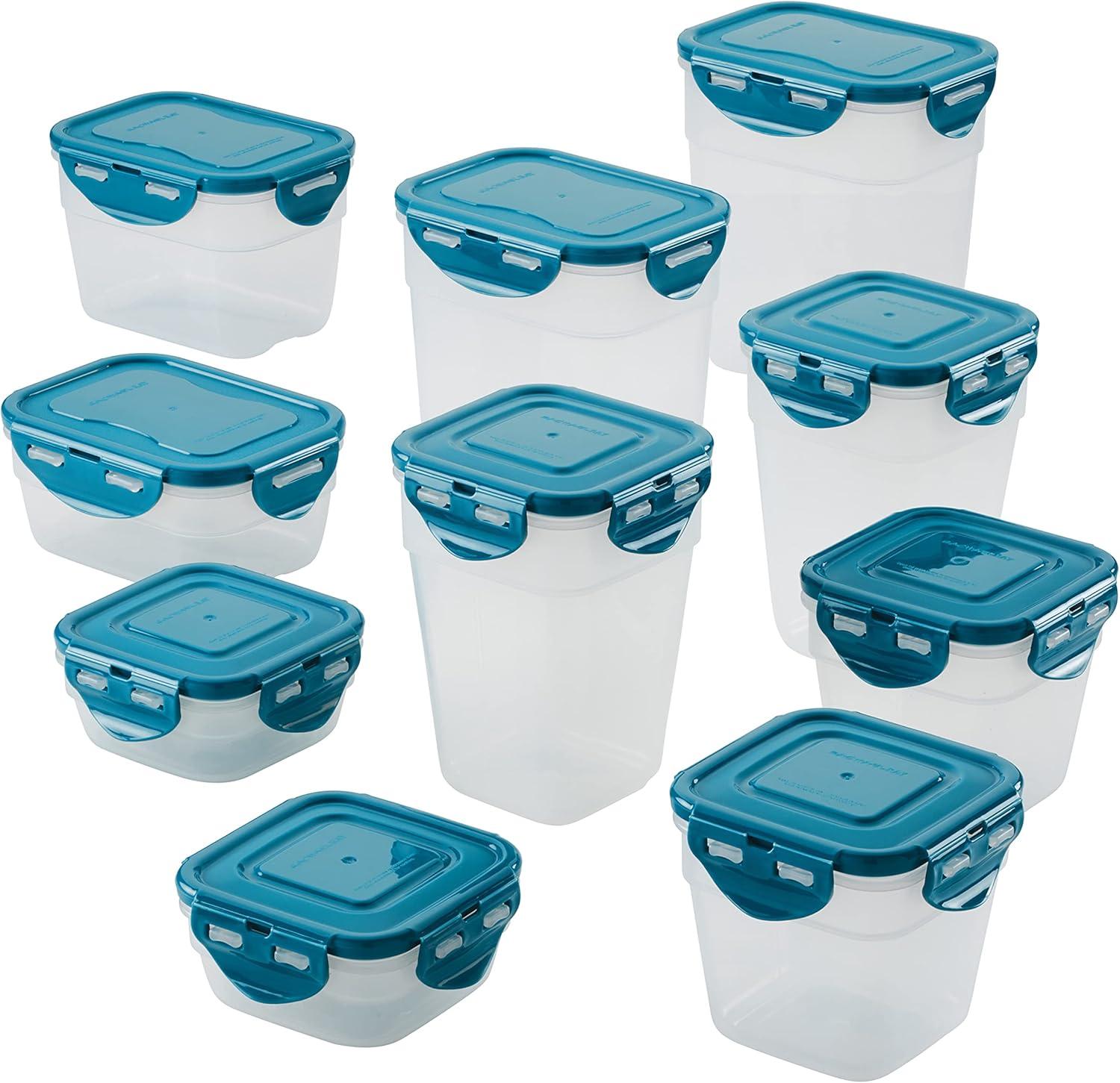 Clear Plastic 20-Piece Food Storage Container Set with Teal Lids