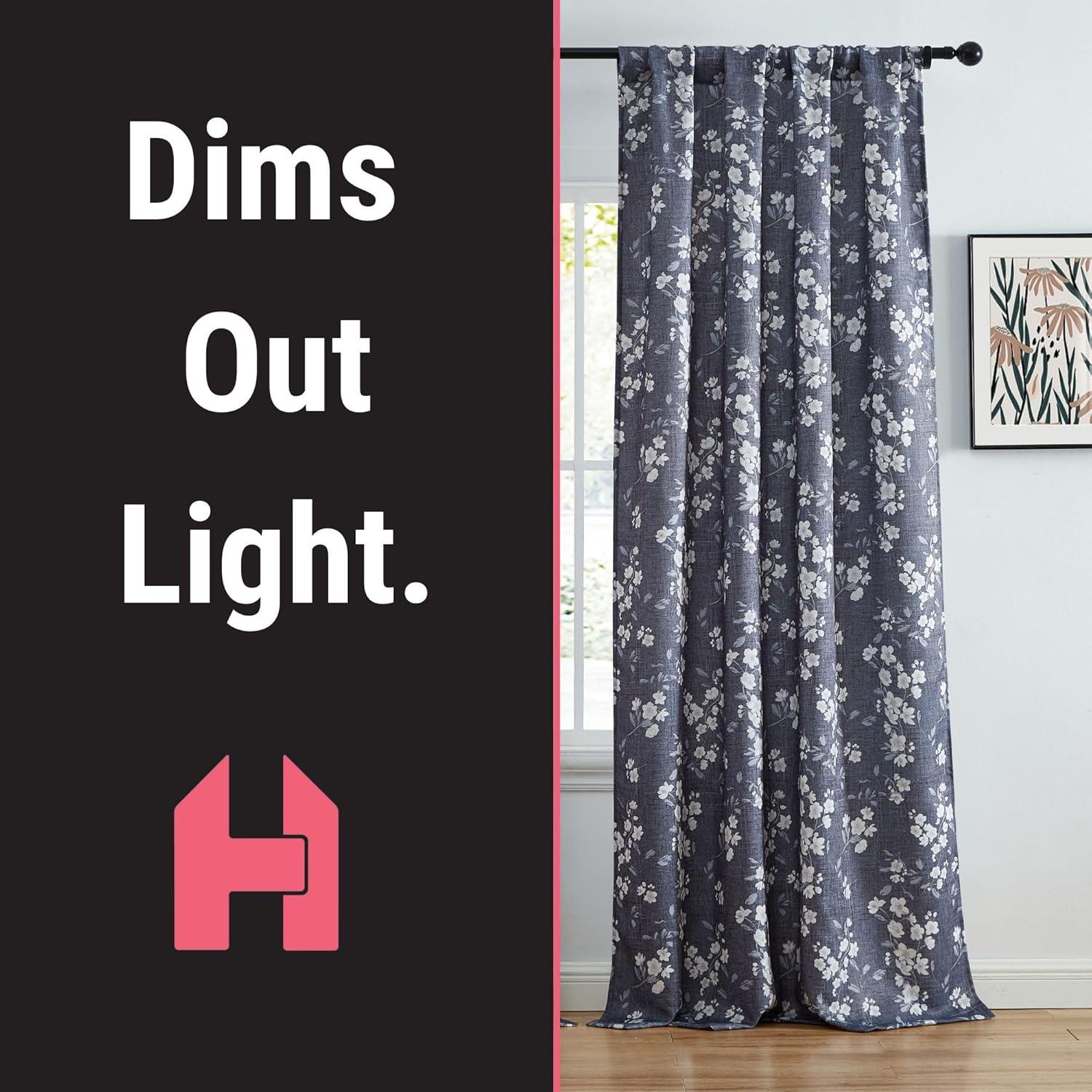 Charcoal Grey Floral Room-Darkening Polyester Curtains, 52 W x 84 L