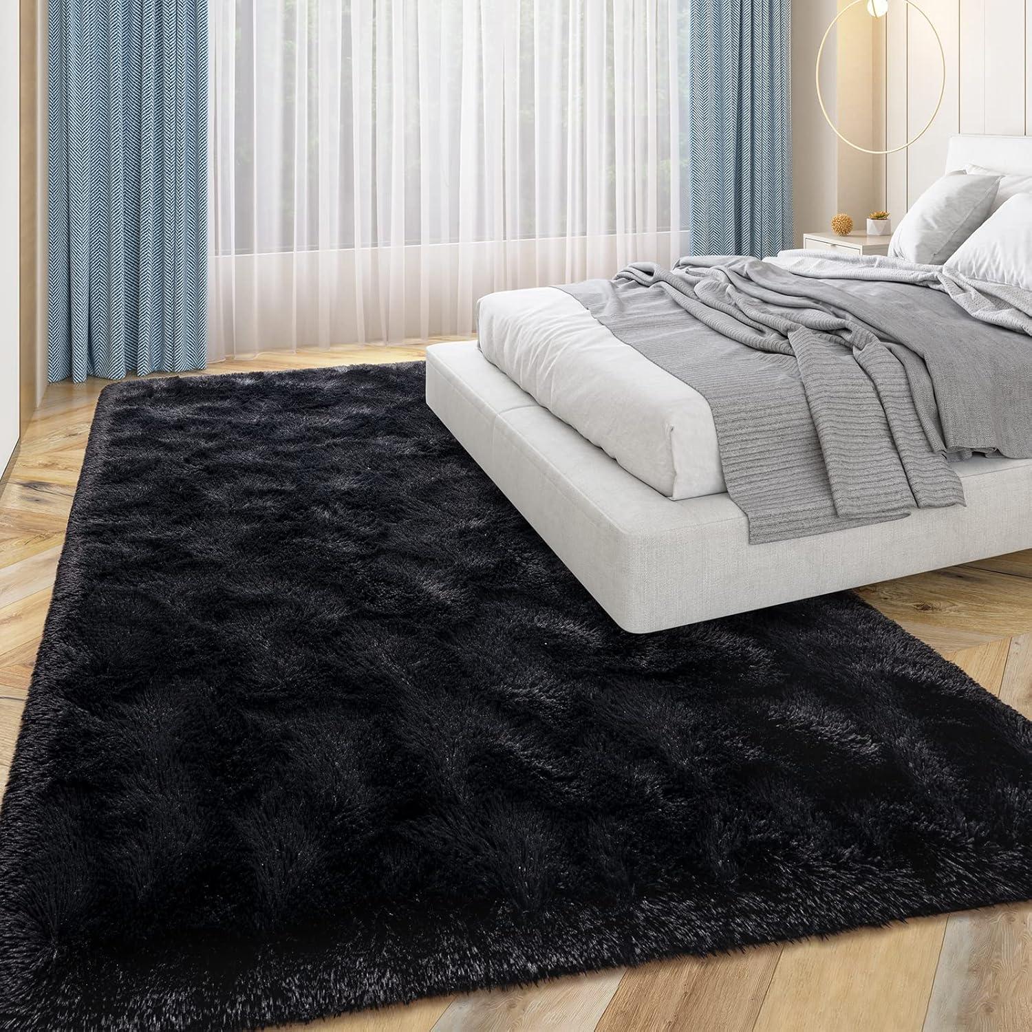 Bailu Fluffy Black Rug for Living Room,5x8 Area Rugs,Thick Plush Shag Rug,Shaggy Rugs for Bedroom,Big Fuzzy Carpet,Comfy Kids Rugs,Large Living Room Rugs,Living Room Decor