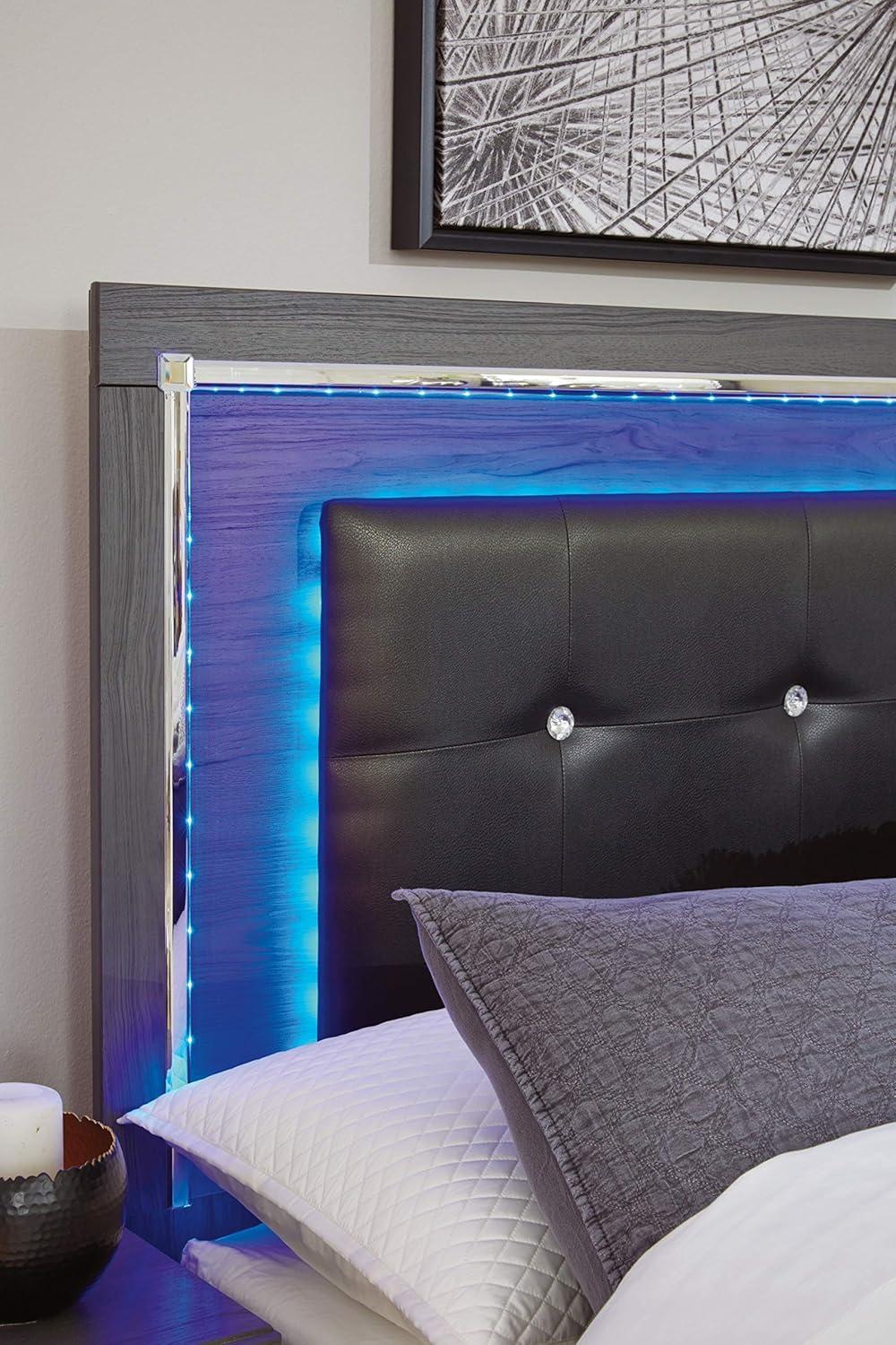 Glam Gray Tufted Faux Leather King Headboard with LED Lights