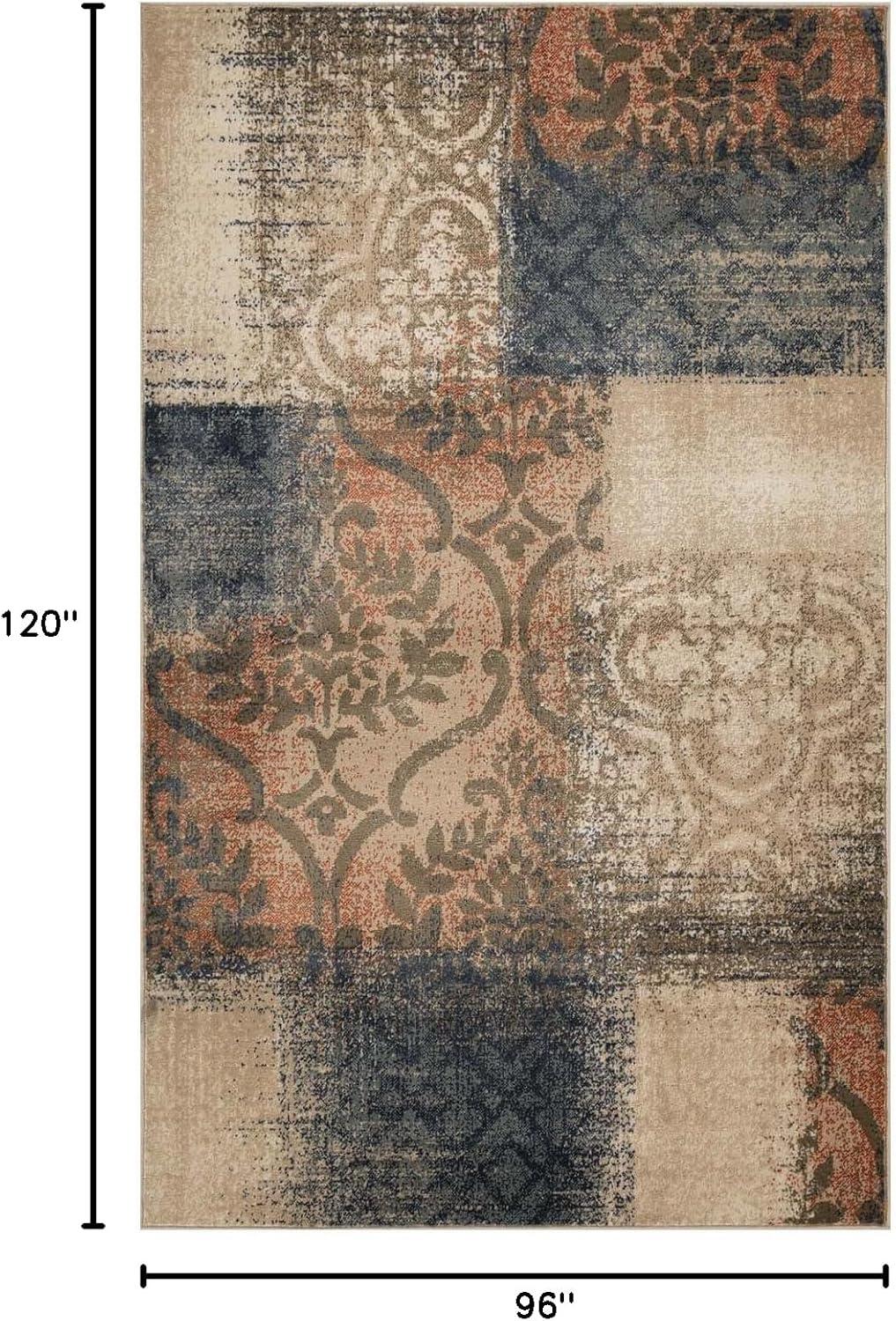 Superior Bristol 8' x 10' Indoor Area Rug, Damask Rugs for Living Room Bedroom, Midnight Navy-Salmon