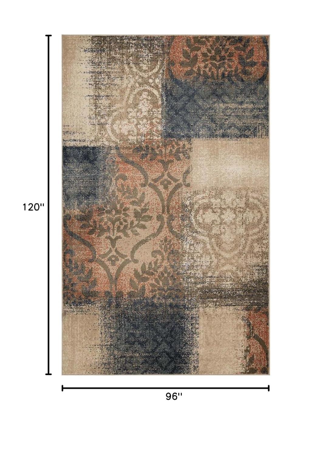 Superior Bristol 8' x 10' Indoor Area Rug, Damask Rugs for Living Room Bedroom, Midnight Navy-Salmon