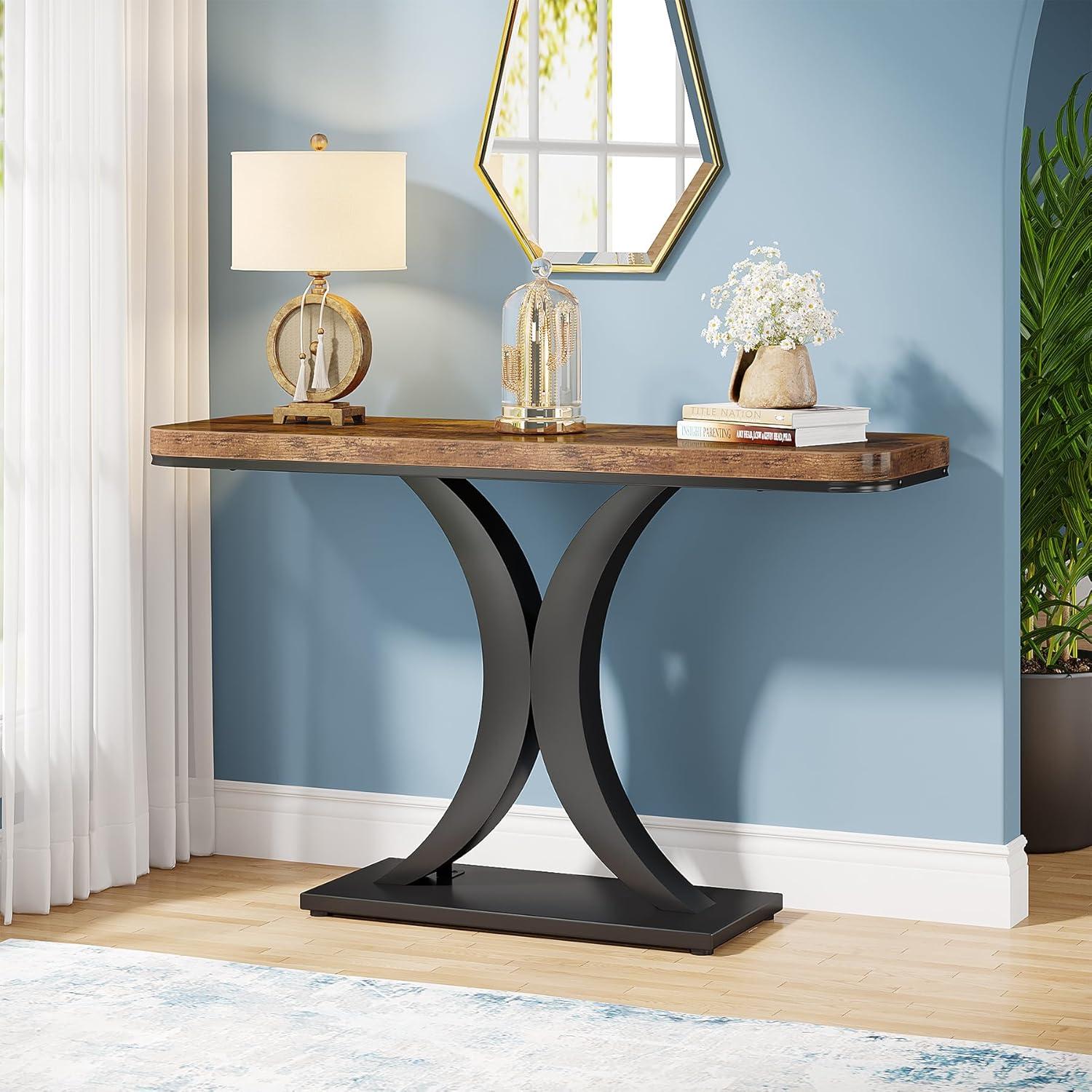 Hommoo 40" Console Table, Narrow Entryway Foyer Table with Geometric Base