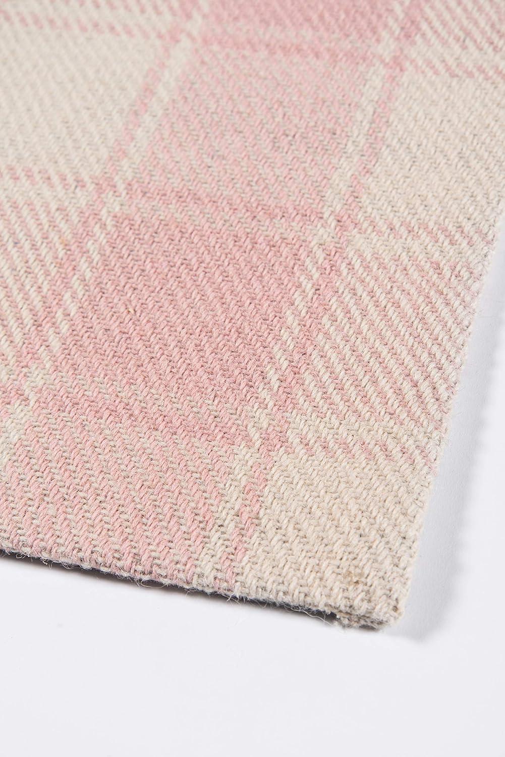 Marlborough Plaid Handmade Flatweave Wool Pink/Ivory Area Rug