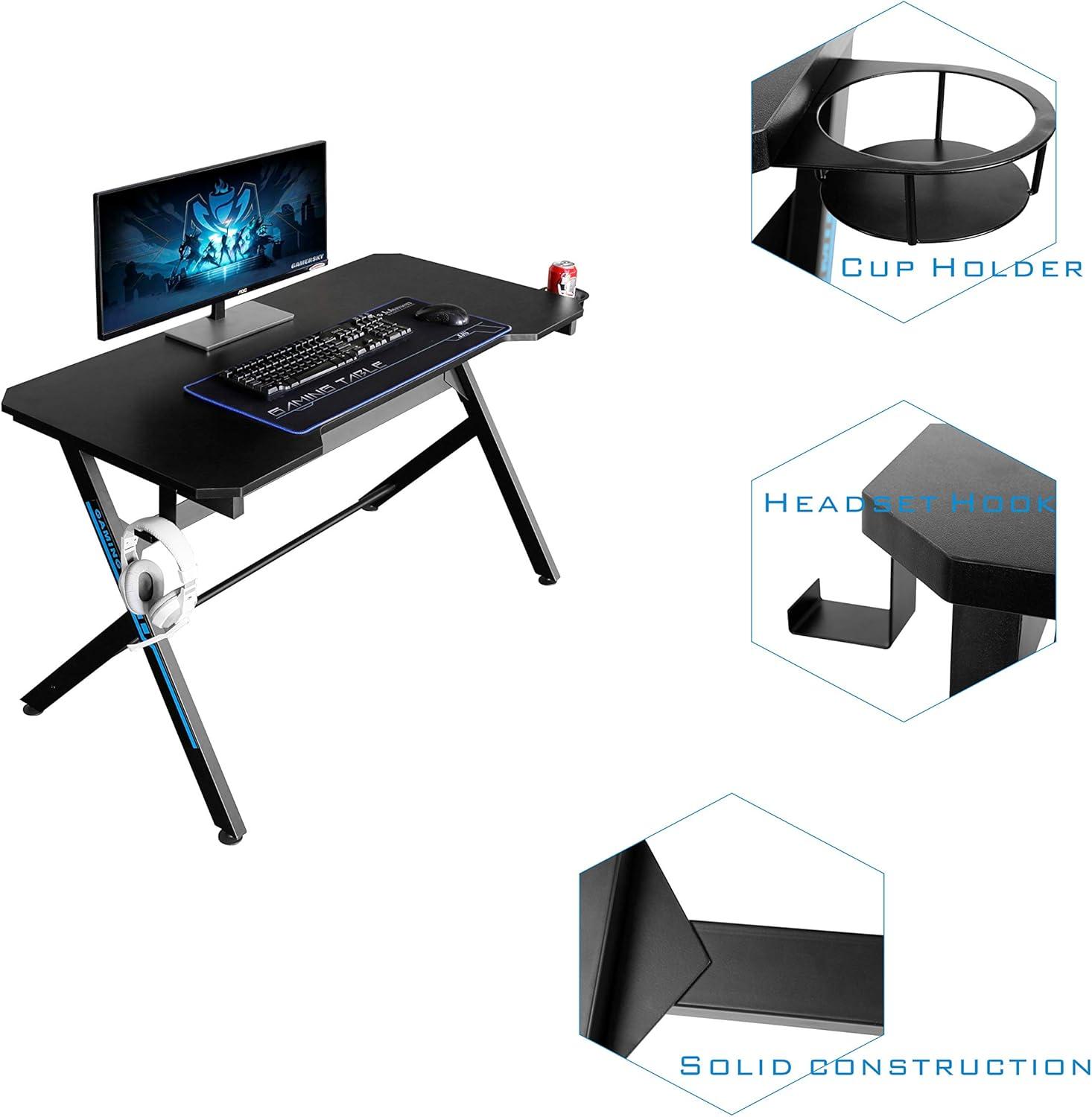 JJS 48" Home Office R-Shaped Gaming Computer Desk with Free Mouse Keyboard Pad Black