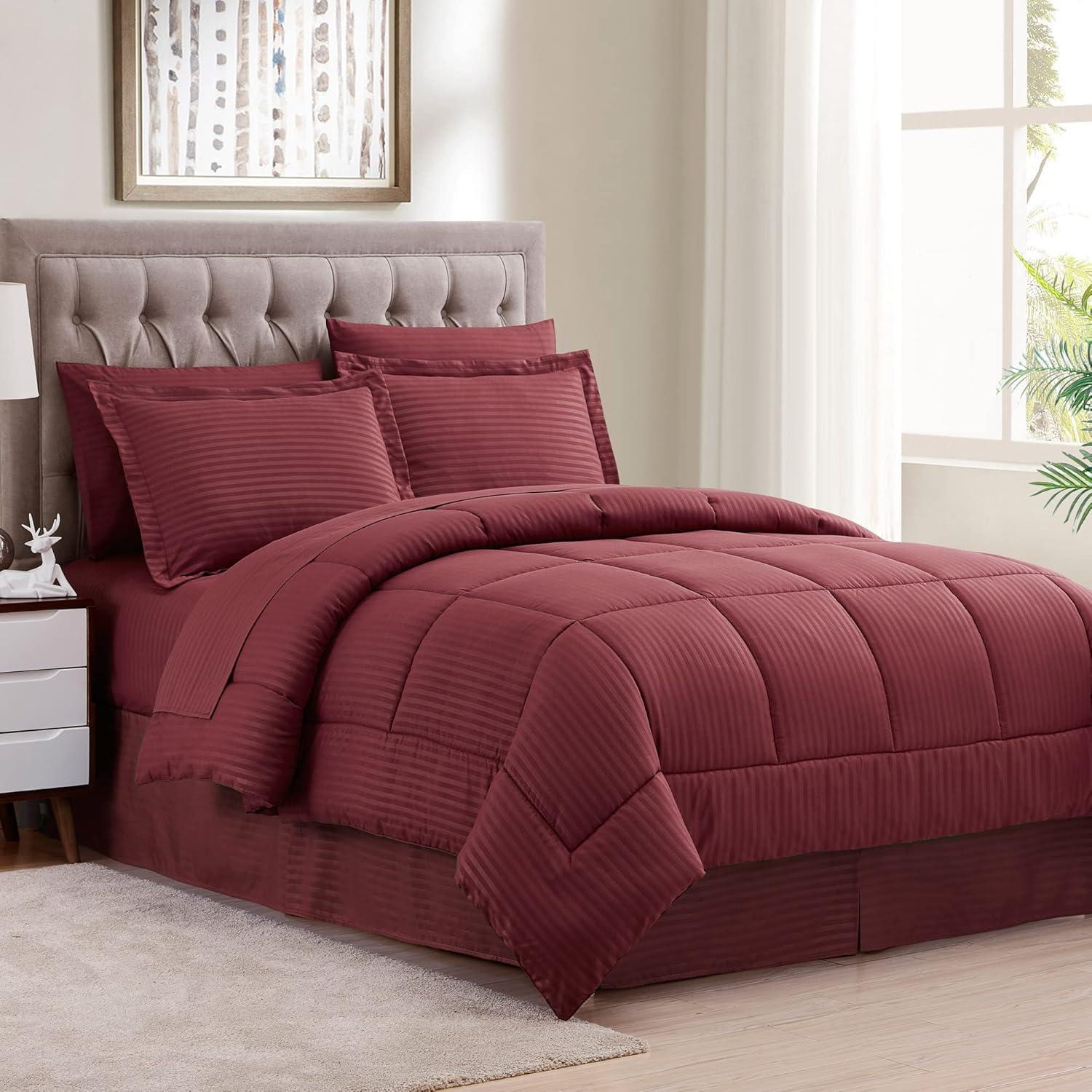 Sweet Home Collection Dobby Stripe Embossed Bed In a Bag Comforter Set