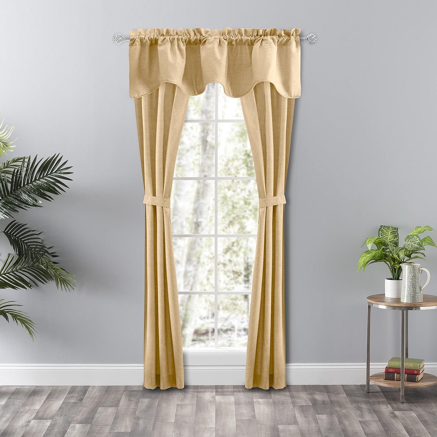 Ellis Curtain Lisa Solid Color Poly Cotton Duck Fabric Lined Scallop Valance 58" x 15" Butter