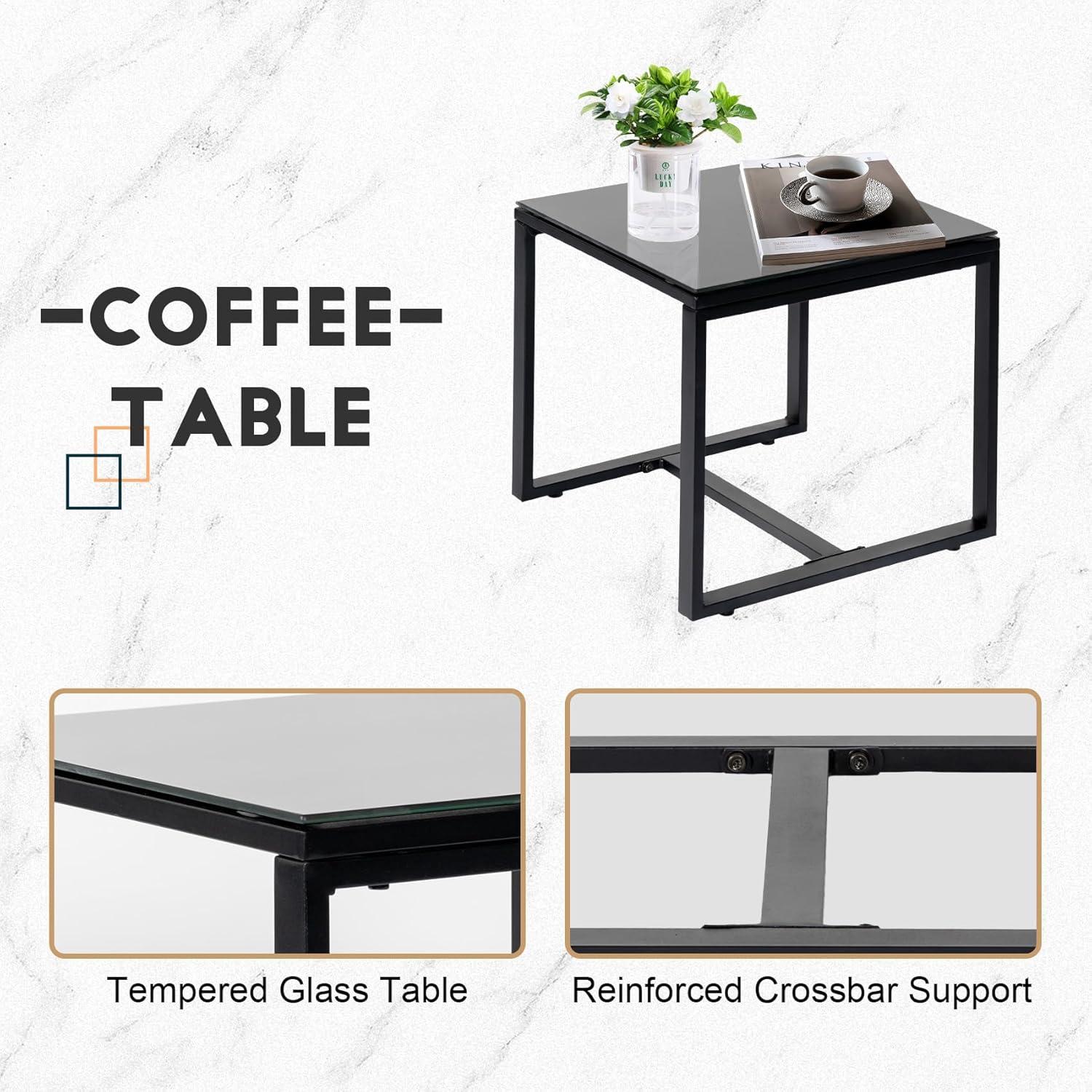 Black Steel and Wicker 3-Piece Patio Bistro Set with Beige Cushions