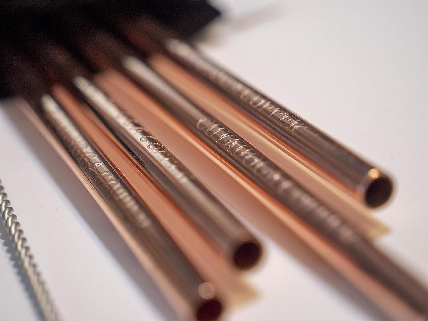 Set of 4 - Engraved Pure Copper Drinking Straws in Black Velvet Bag with Cleaning Brush. Part of the 1897 Collection from Cuyahoga Copper