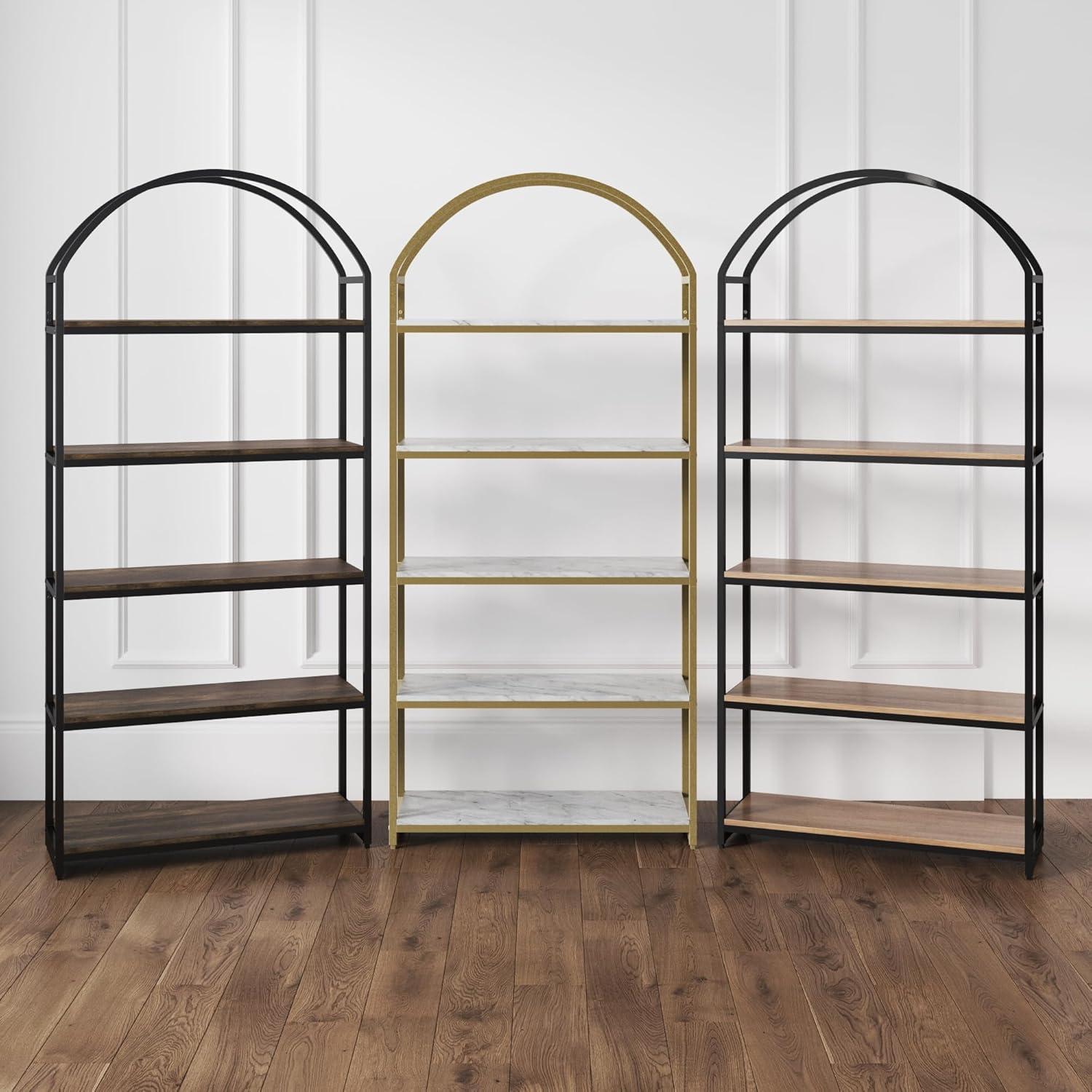 72" Black Matte Wood and Metal 5-Shelf Bookcase