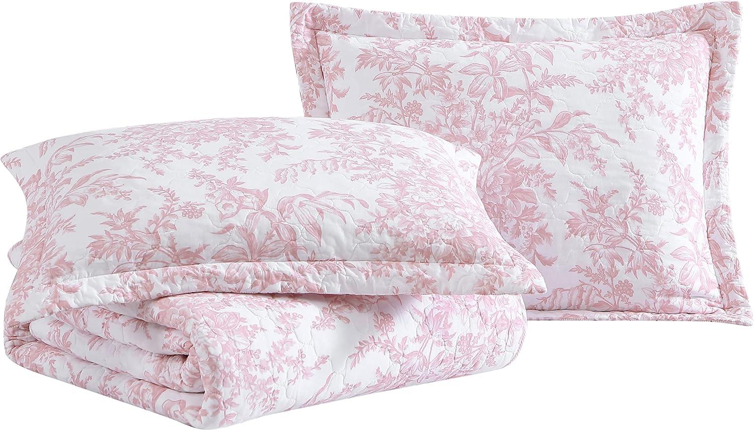 Twin Pink Cotton Reversible Quilt Set with Shams