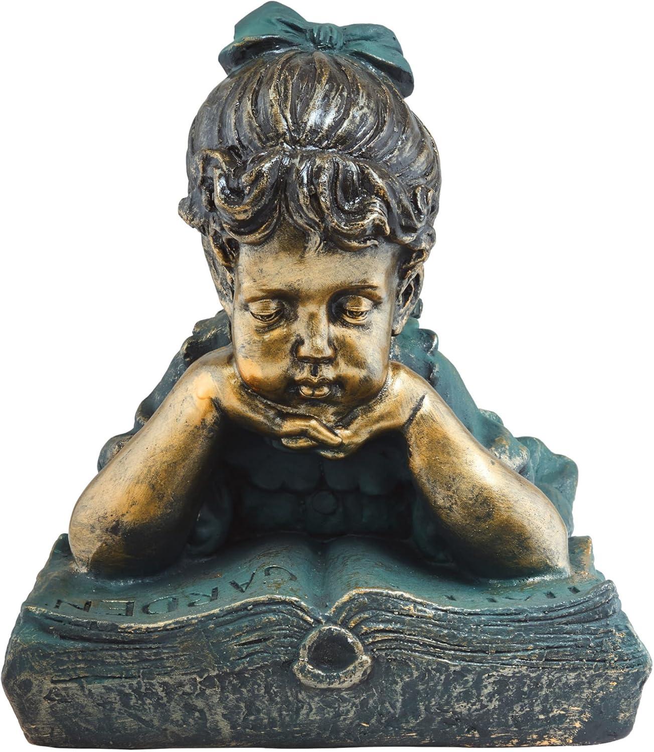 Antique Bronze Girl Reading Book Lawn Statue