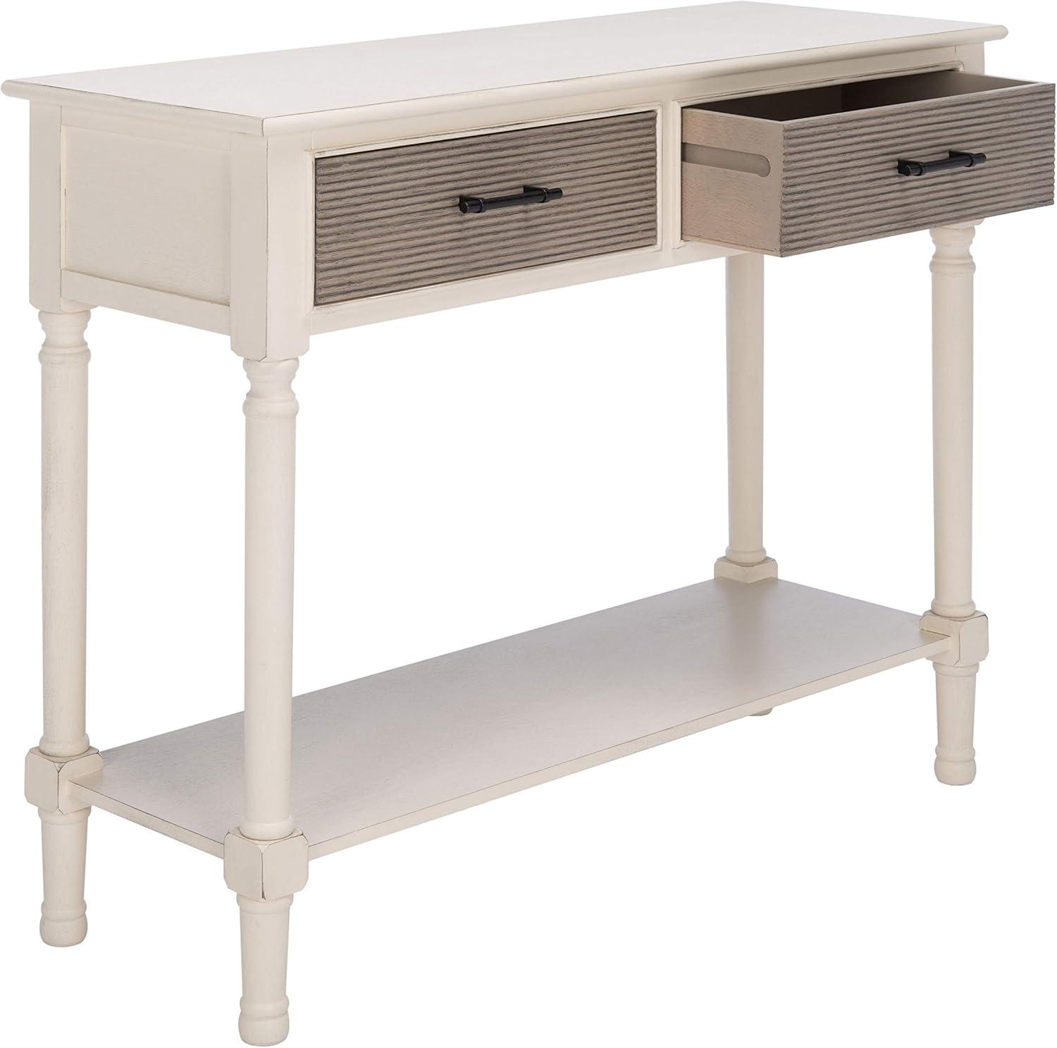 SAFAVIEH Ryder Solid 2 Drawer Console Table, Distressed White/Griege