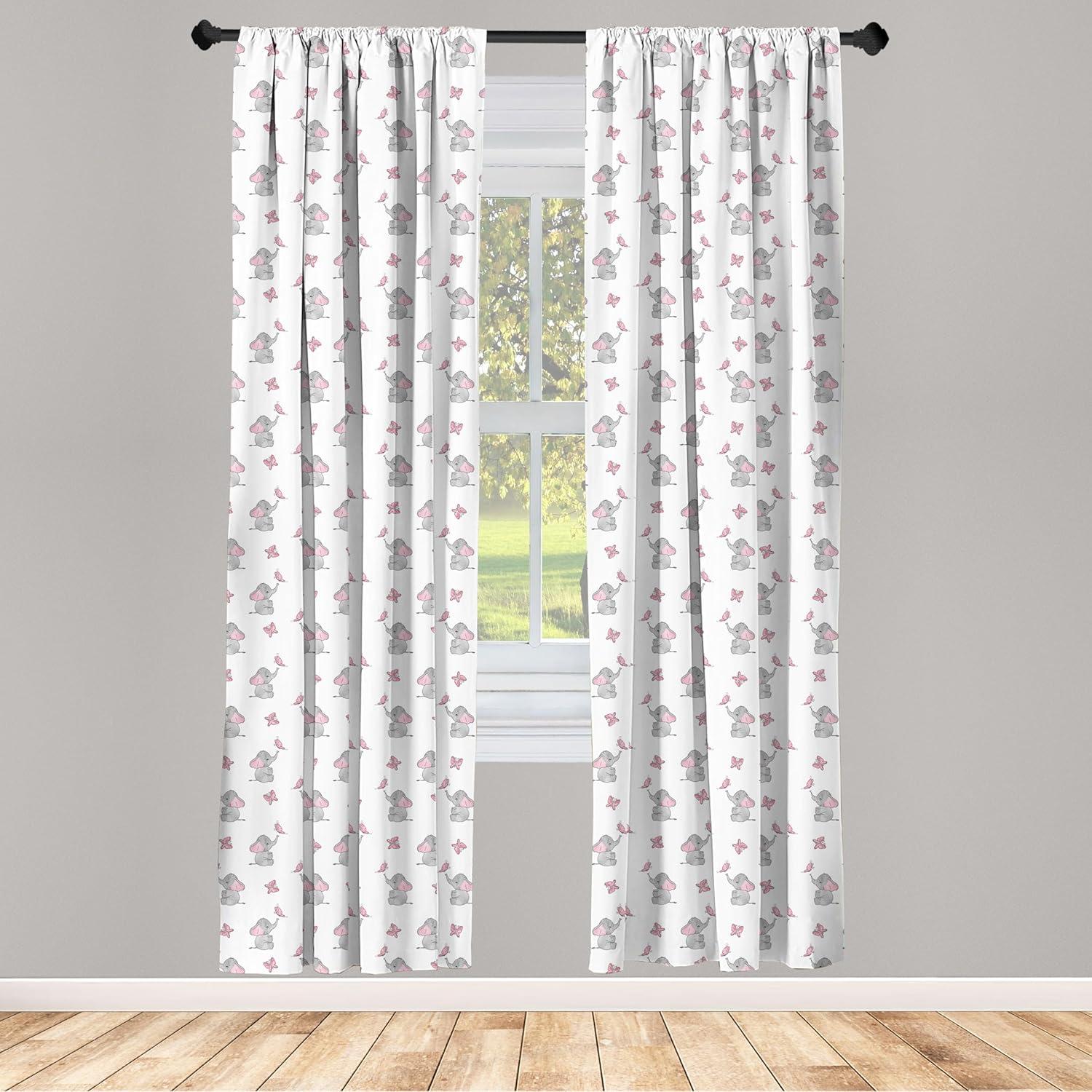 Ambesonne Animal Cartoon Curtains, Butterfly, Pair of 28"x63", Pale Pink White Grey