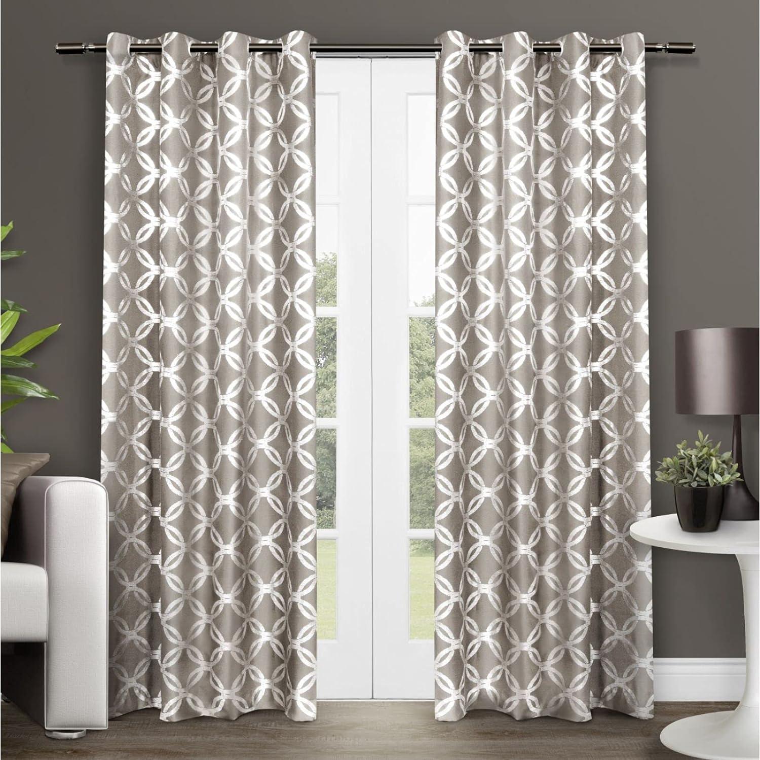 Modo Metallic Geometric Window Curtain Panel Pair (54"x96") Exclusive Home