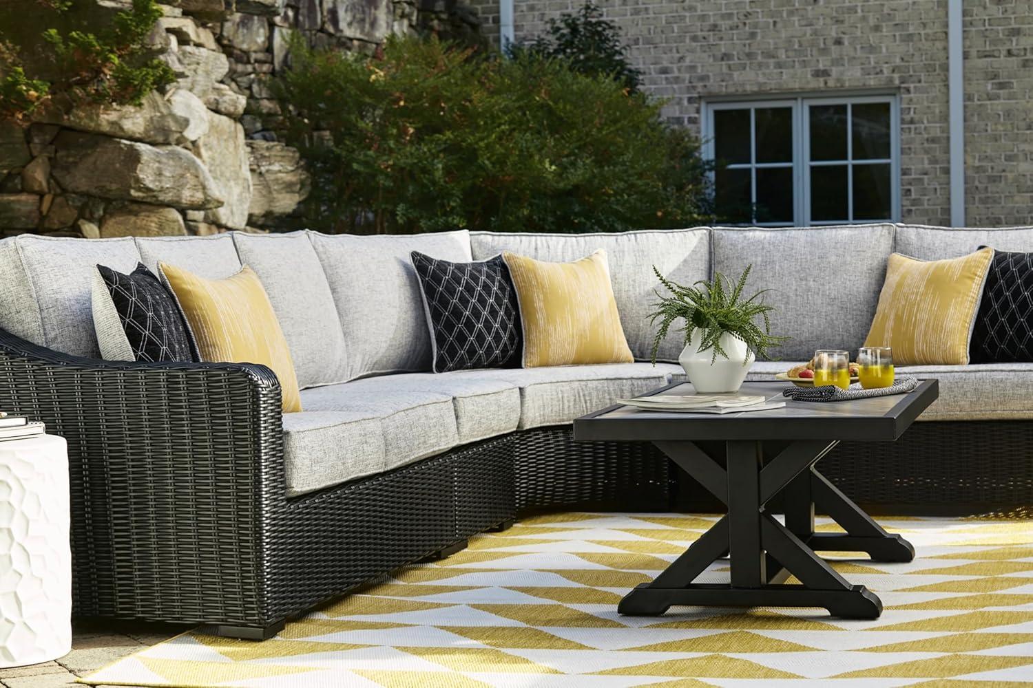 Black and Gray Rectangular Outdoor Coffee Table with Porcelain Top