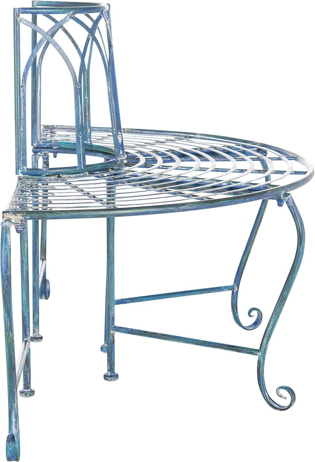 SAFAVIEH Abia Outdoor Patio Wrought Iron Semi Tree Bench, Antique Blue