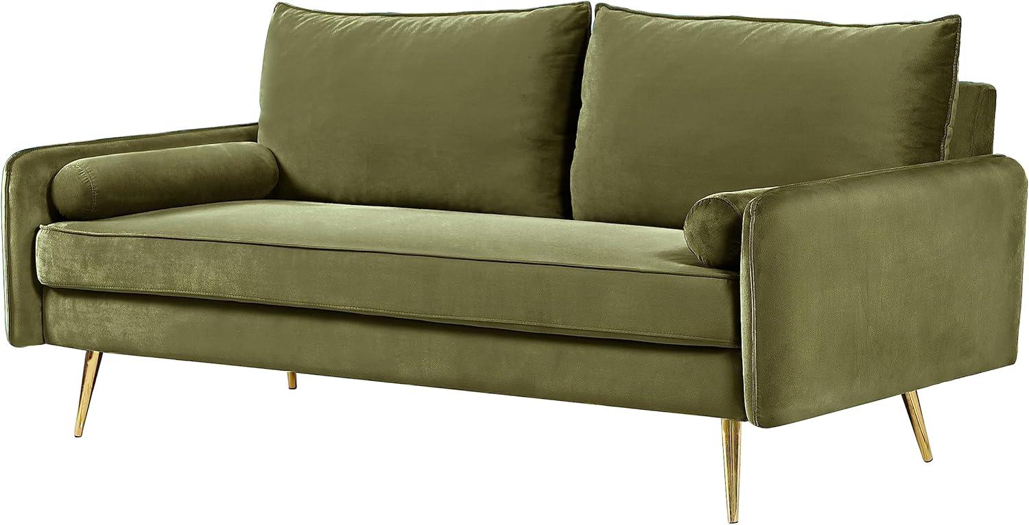 Olive Green Velvet Modern Loveseat with Tapered Legs