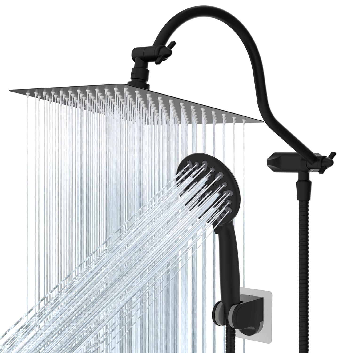 Hibbent 8 Inch Metal Rainfall Shower Head/Handheld Showerhead Combo SCW01-HS070-AS080-MB