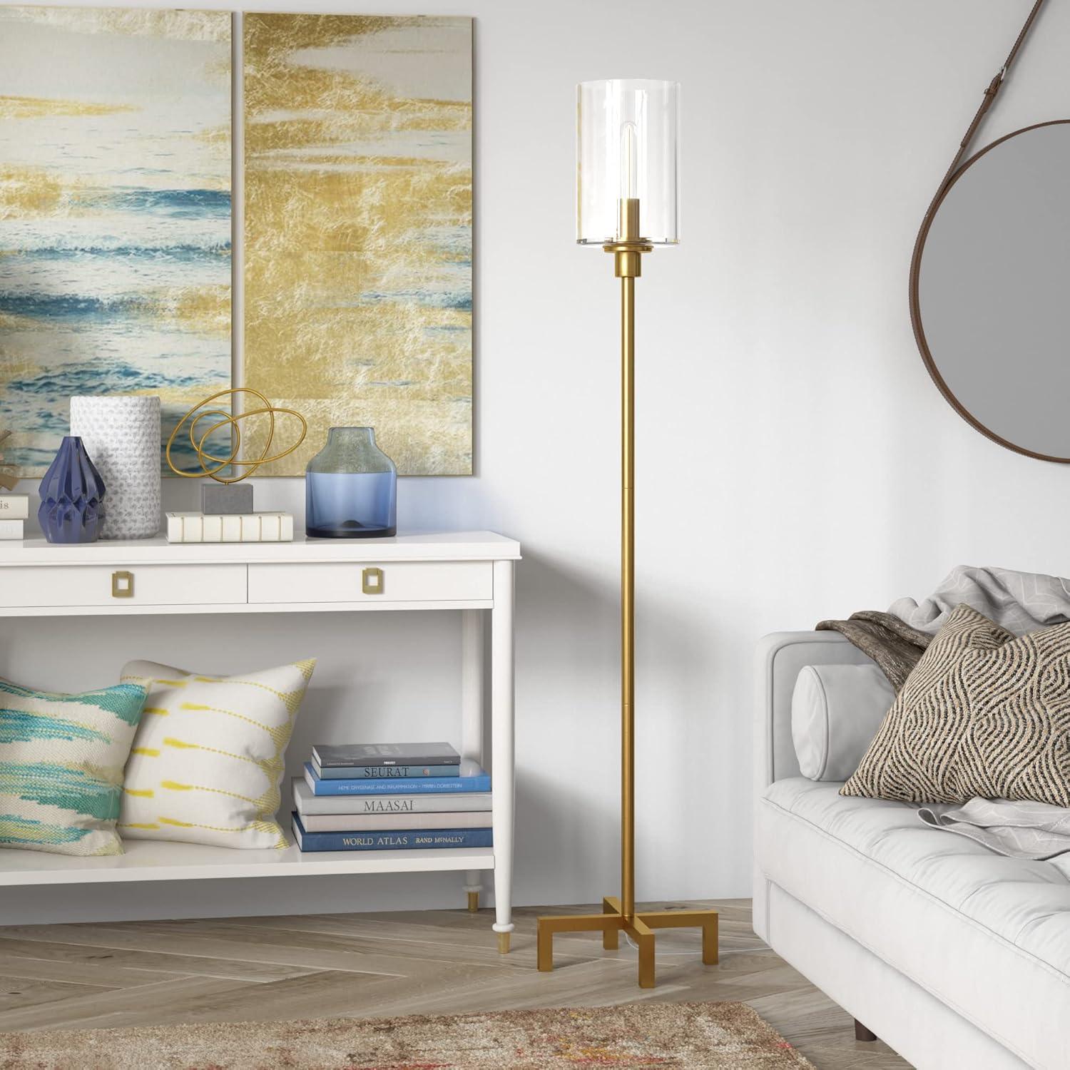 Brass and Clear Glass Minimalist Floor Lamp