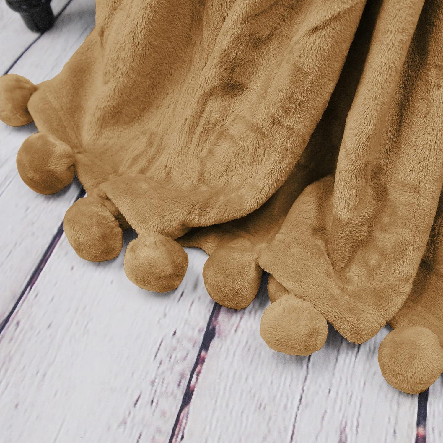 Home Soft Things Flannel Fleece Pom Pom Blanket