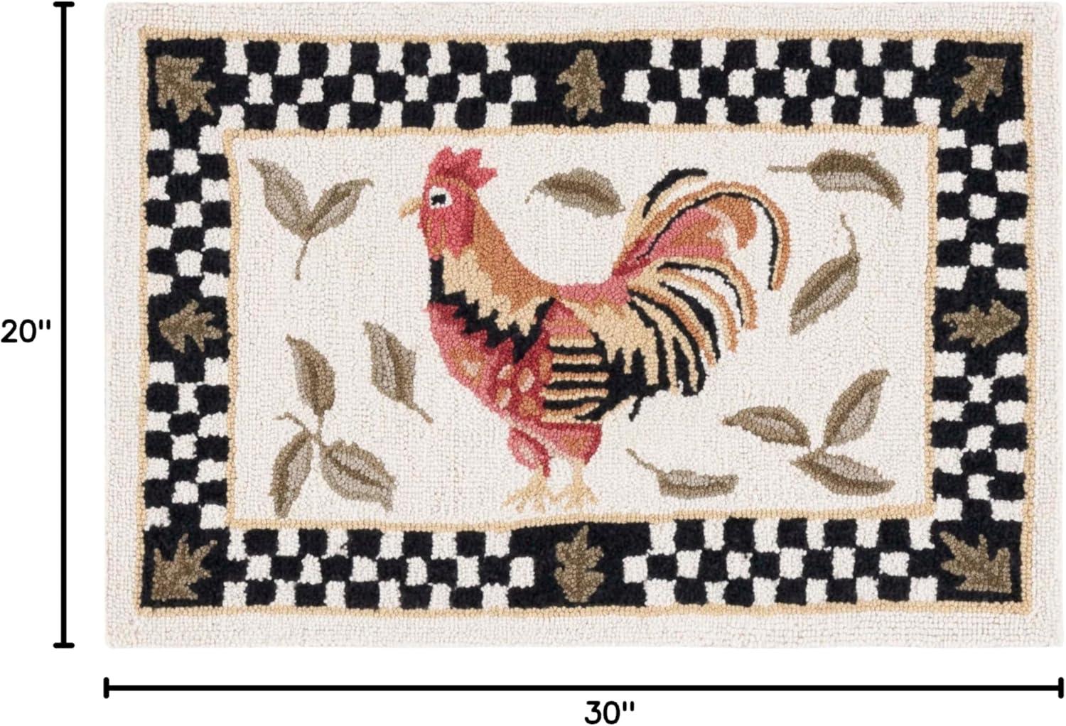 Safavieh  Hand-hooked Vintage Poster Ariadni Rooster Wool Rug.. Ivory/Black 1'8" x 2'6" 2' x 3' Accent, Indoor Entryway, Living Room, Dining Room