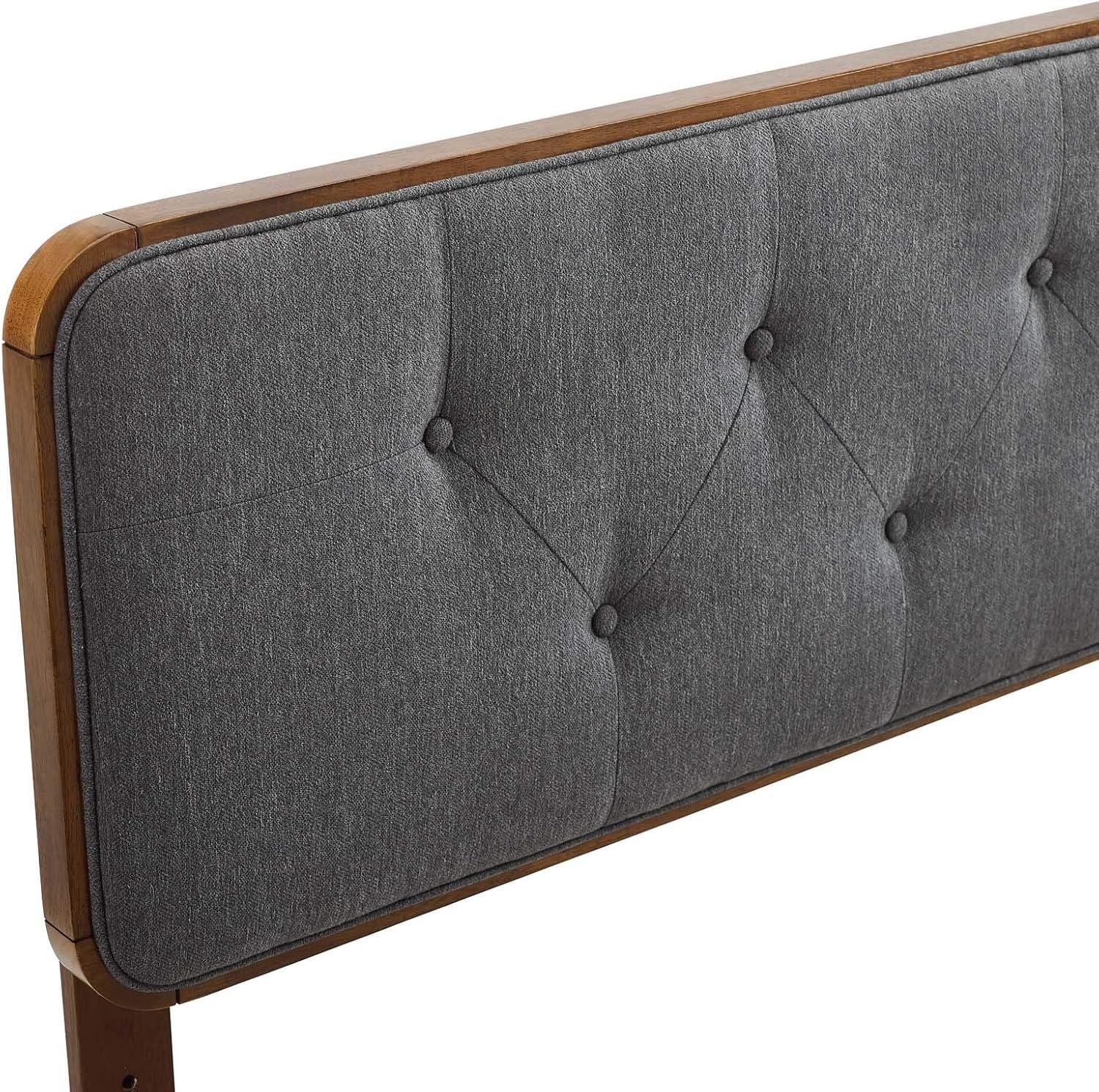 Gray Tufted Upholstered Full Headboard with Rubberwood Frame