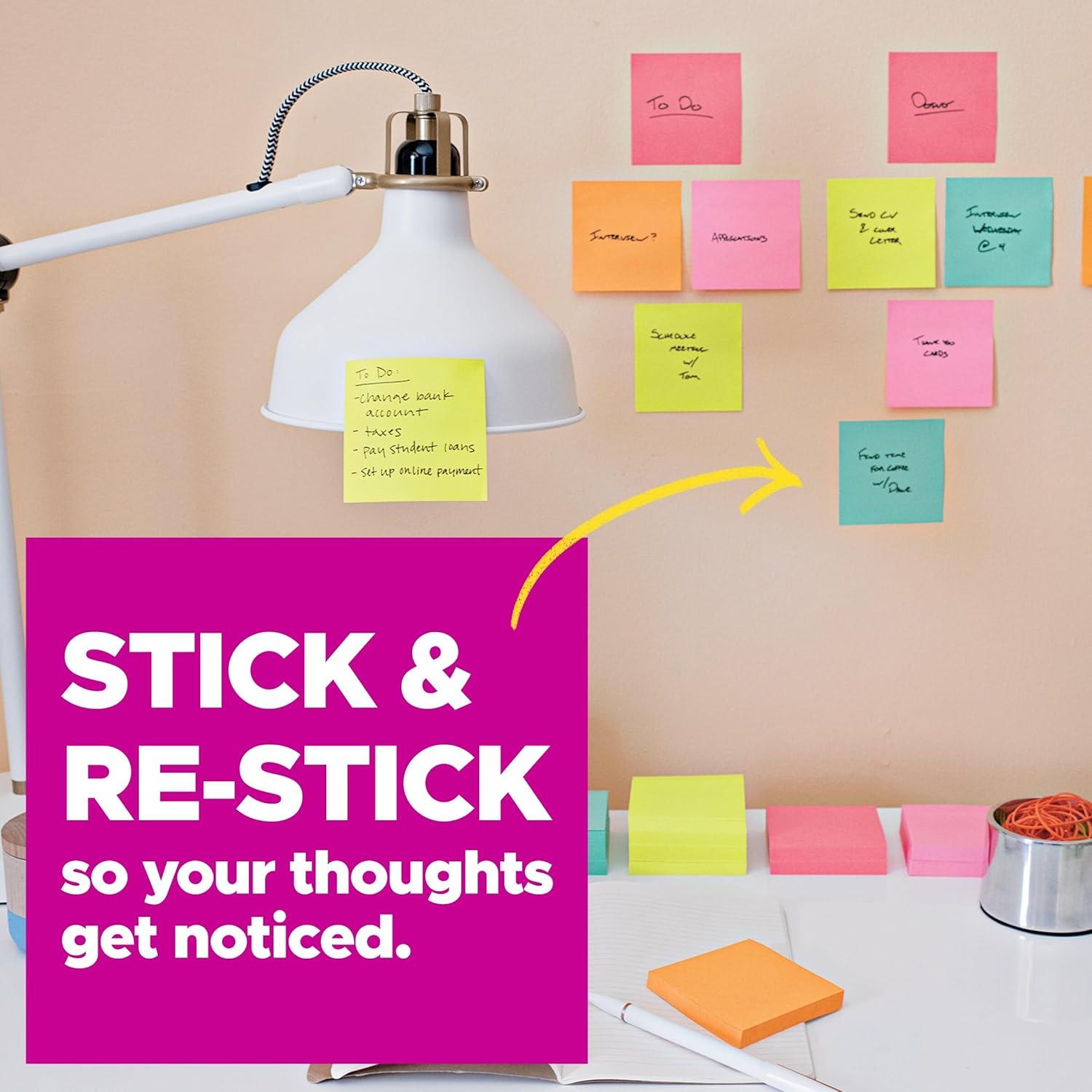 Post-it® Super Sticky Notes, 3 in x 3 in, Energy Boost Collection, 5 Pads/Pack