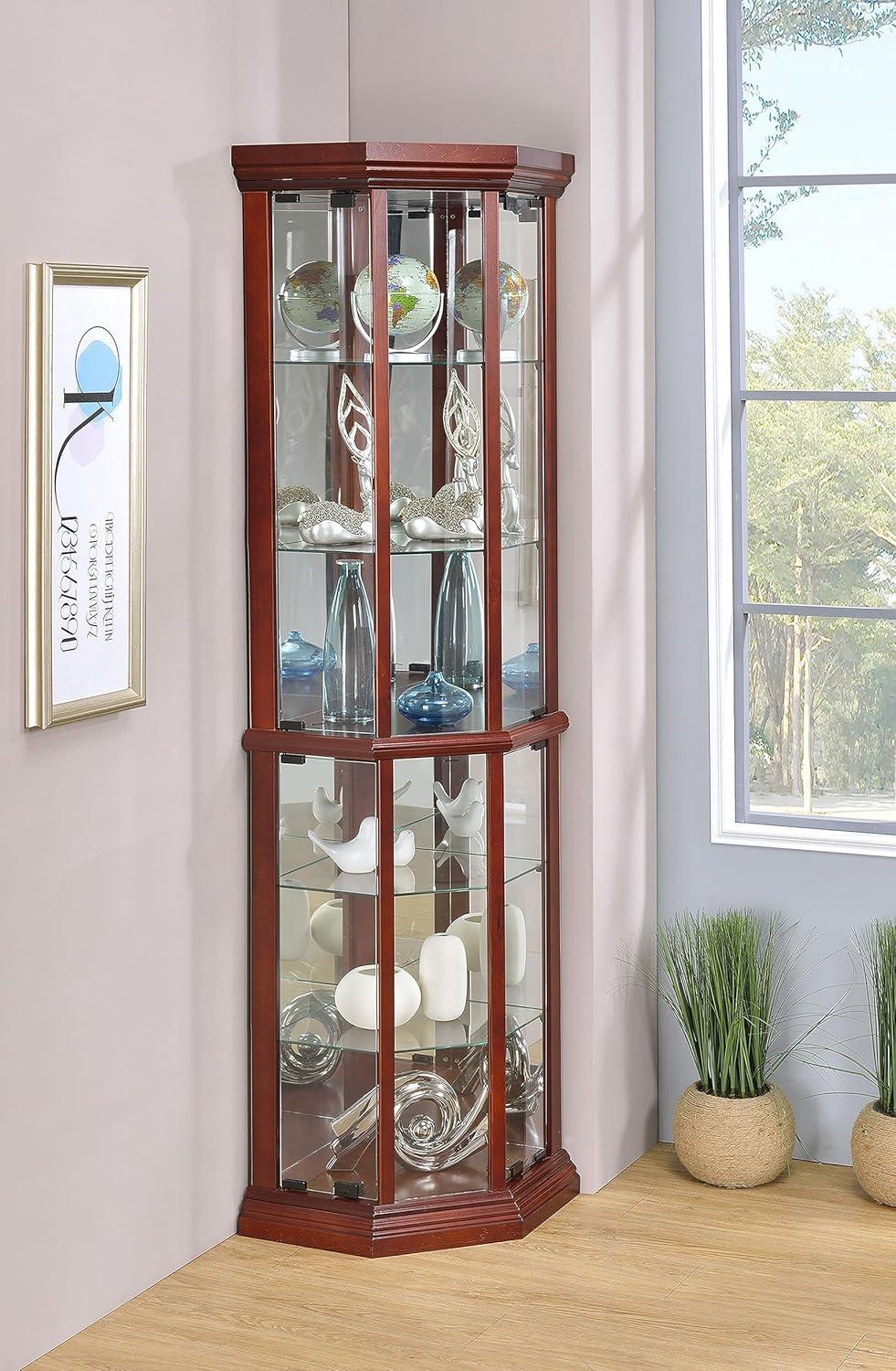 Coaster Appledale Traditional 6 Shelf Corner Curio Cabinet with Glass Doors Medium Brown