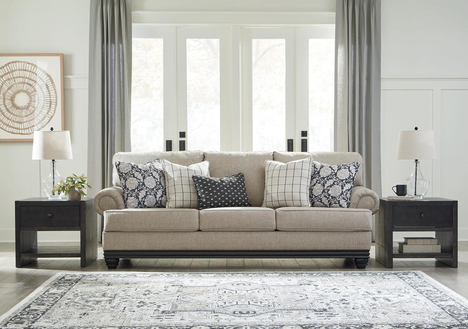 Elbiani Gray Fabric and Wood Traditional Sofa with Pillow Back