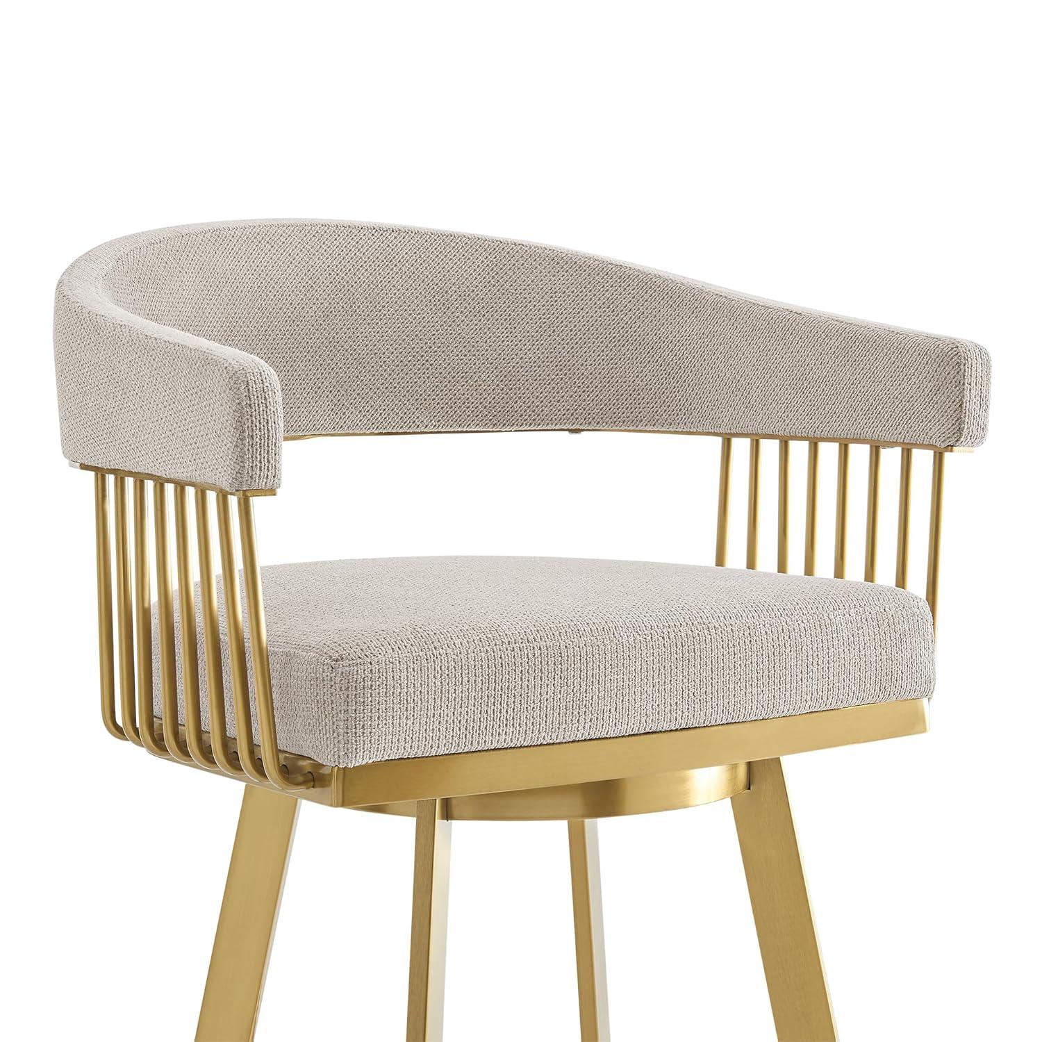 Chelsea 26" Swivel Counter Stool with Gold Brushed Stainless Steel and Taupe Fabric