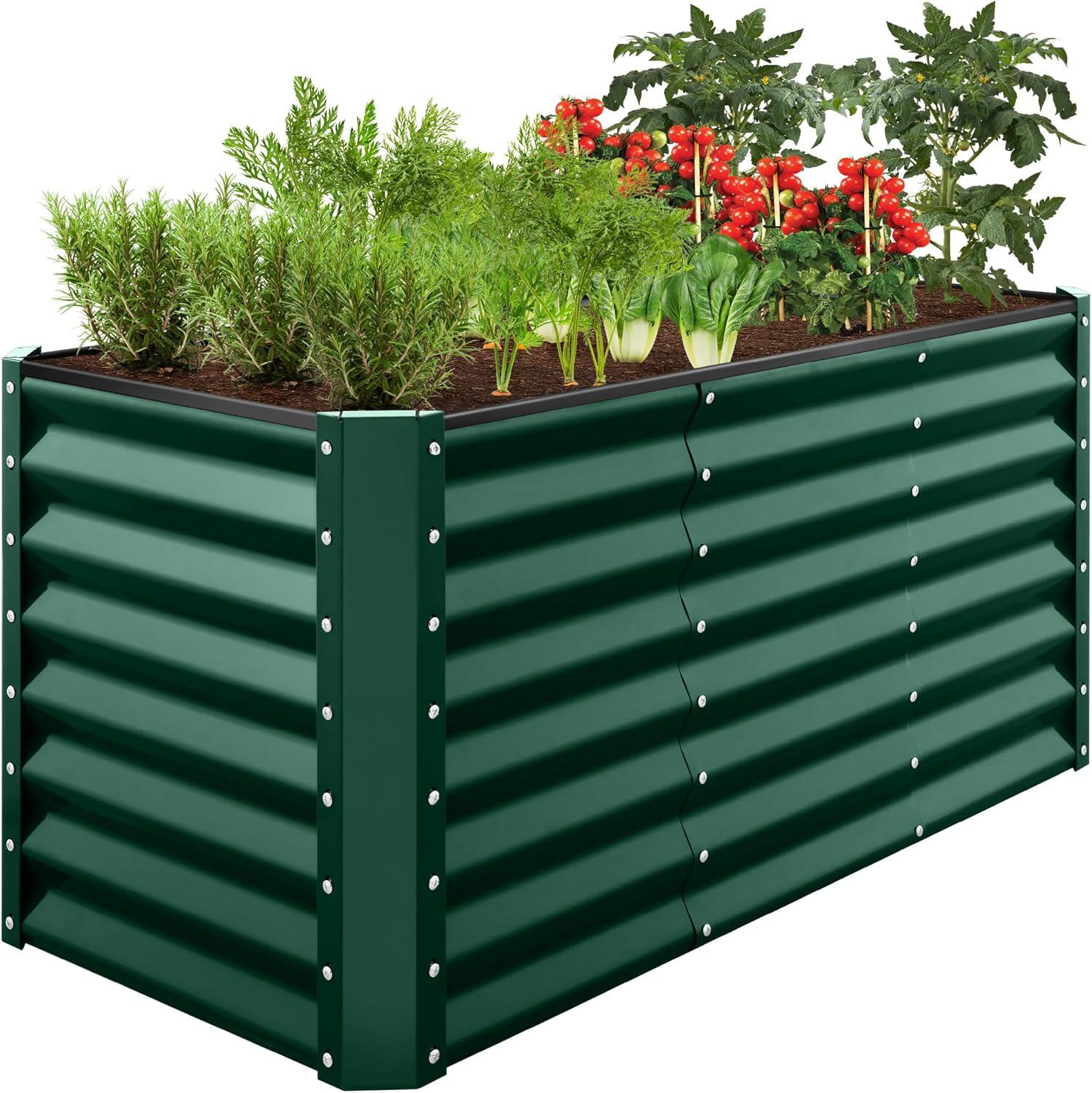 Best Choice Products 4x2x2ft Outdoor Metal Raised Garden Bed, Planter Box for Vegetables, Flowers, Herbs - Dark Green