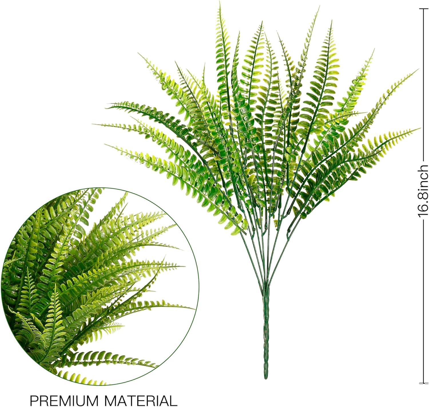 12 Bundles Artificial Ferns for Outdoors Fake Boston Fern Large Greenery Plants UV Resistant Faux Plastic Plants Shrubs for Garden Front Porch Window Box Indoor Outdoor Decoration