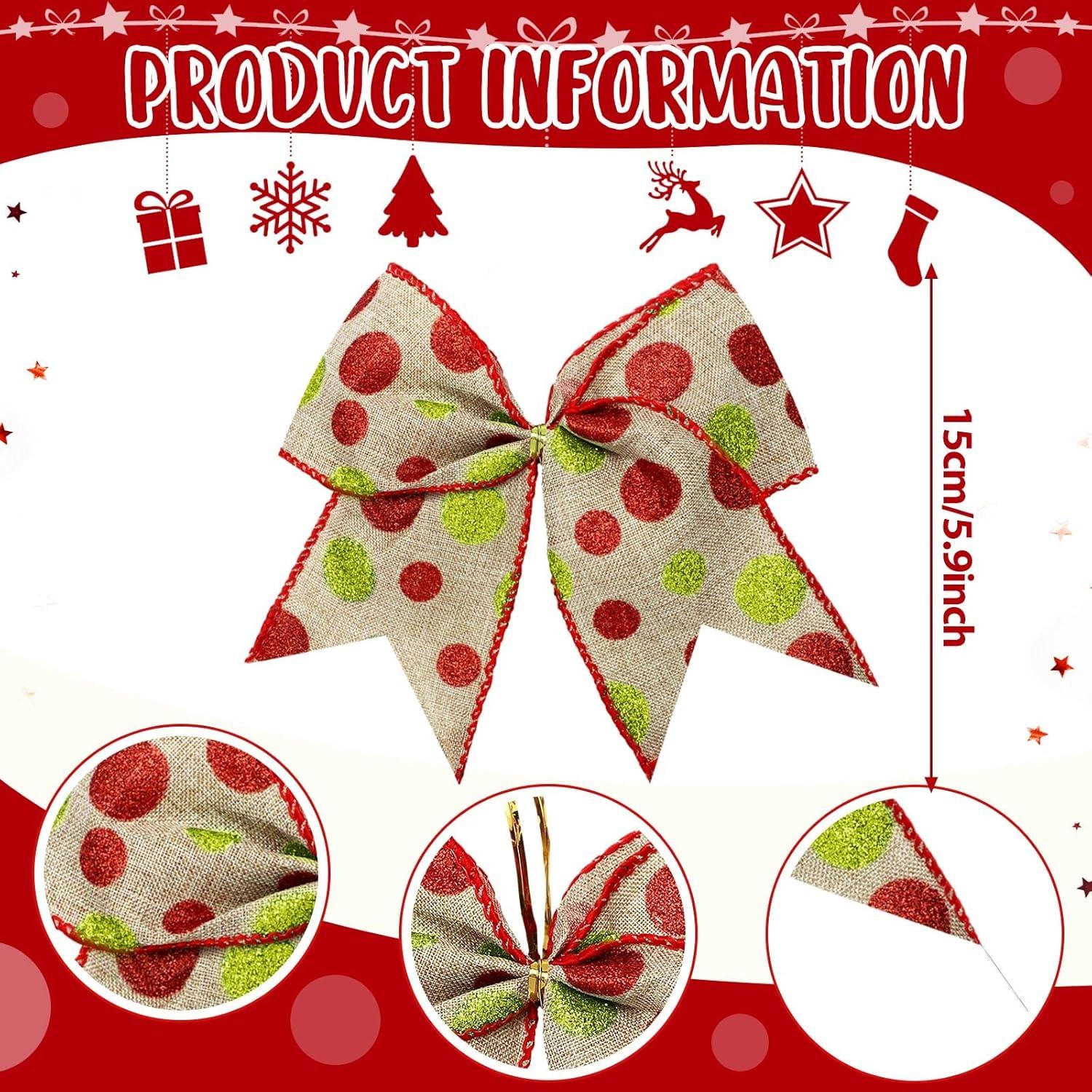 Sandistore Cute Cars 12pcs Christmas Tree Bows Ornaments 6 Inch Large Christmas Wreath Bows Red Green Xmas Tree Bows Christmas Glitter Dot Bows Ribbons Decoration For Garland Diamonds for Crafts