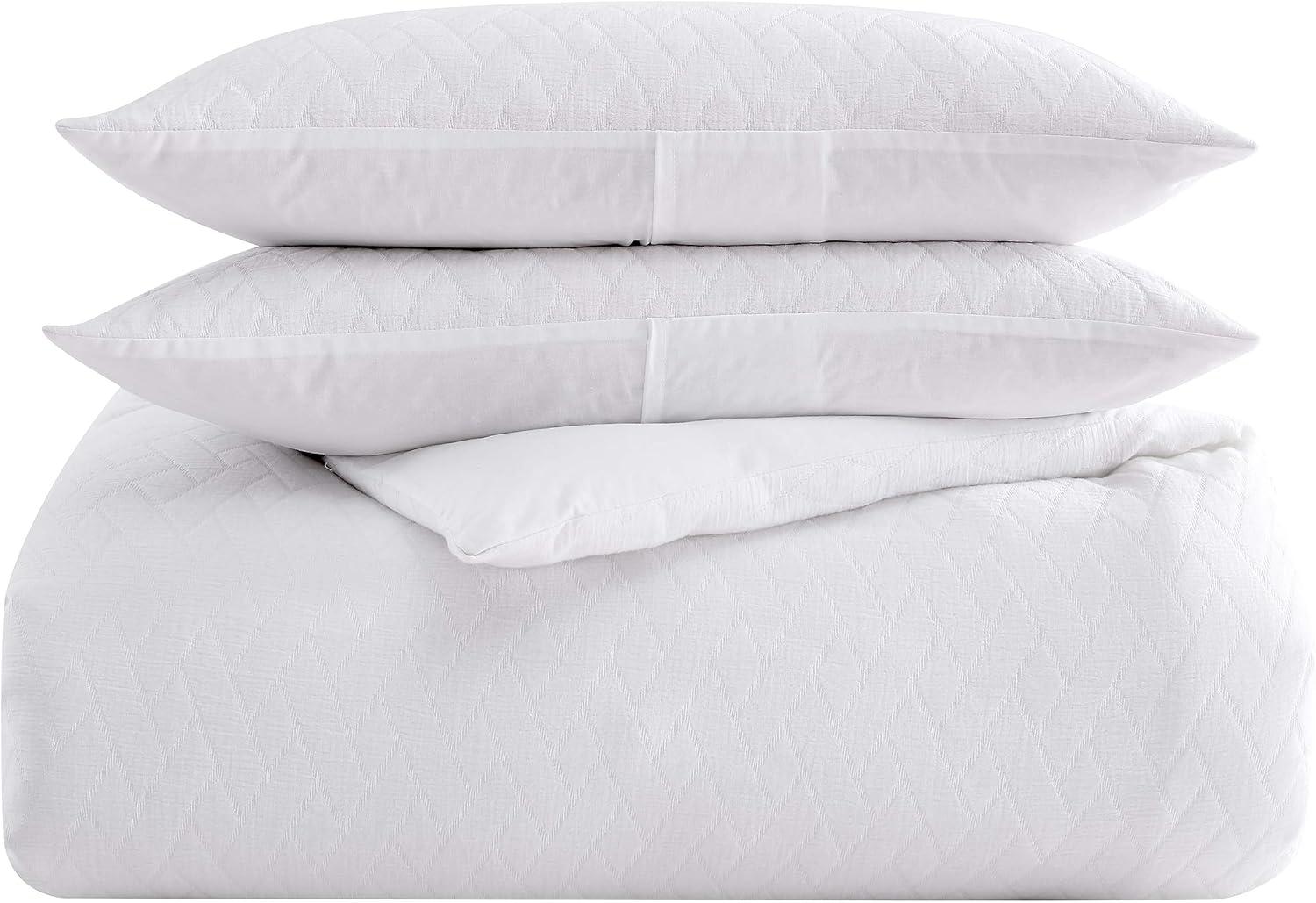 3pc King Wicker Solid White Duvet Set - Tommy Bahama: Cotton & Polyester, Pre Washed, OEKO-TEX Certified