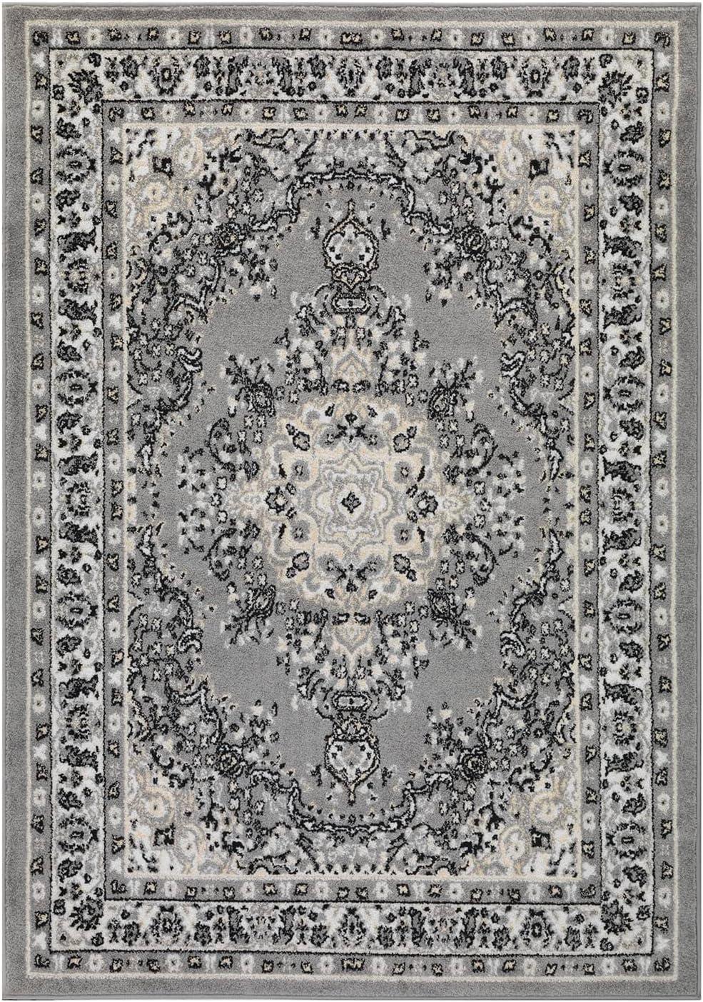 World Rug Gallery Vintage Oriental Distressed Medallion Grey 5' x 7' Indoor Area Rug