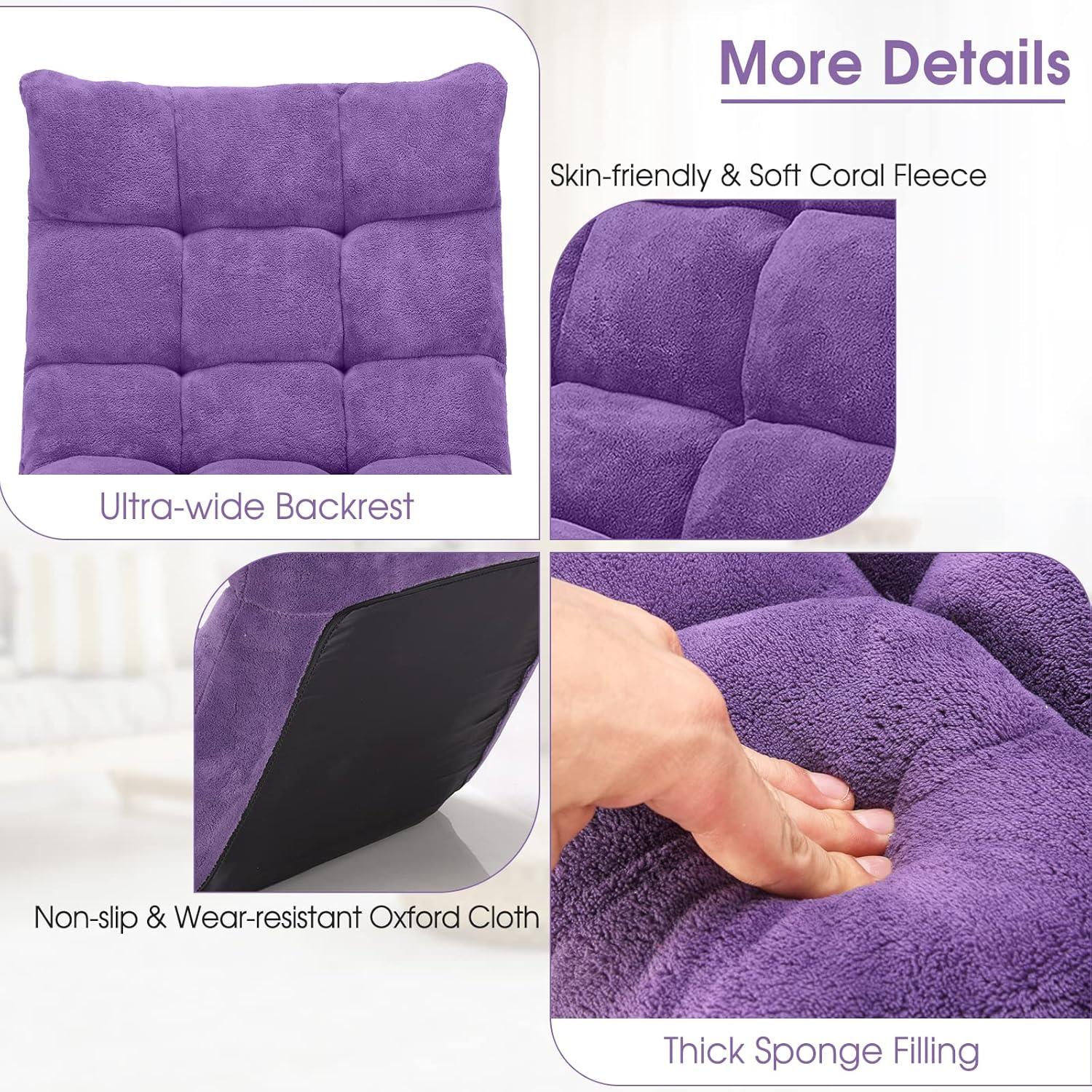 Giantex Floor Chair with Back Support, 14 Adjustable Position, Padded Sleeper Bed, Couch Recliner, Folding Gaming Floor Chairs for Adults, Living Room, Bedroom, Yoga, Meditation, Purple