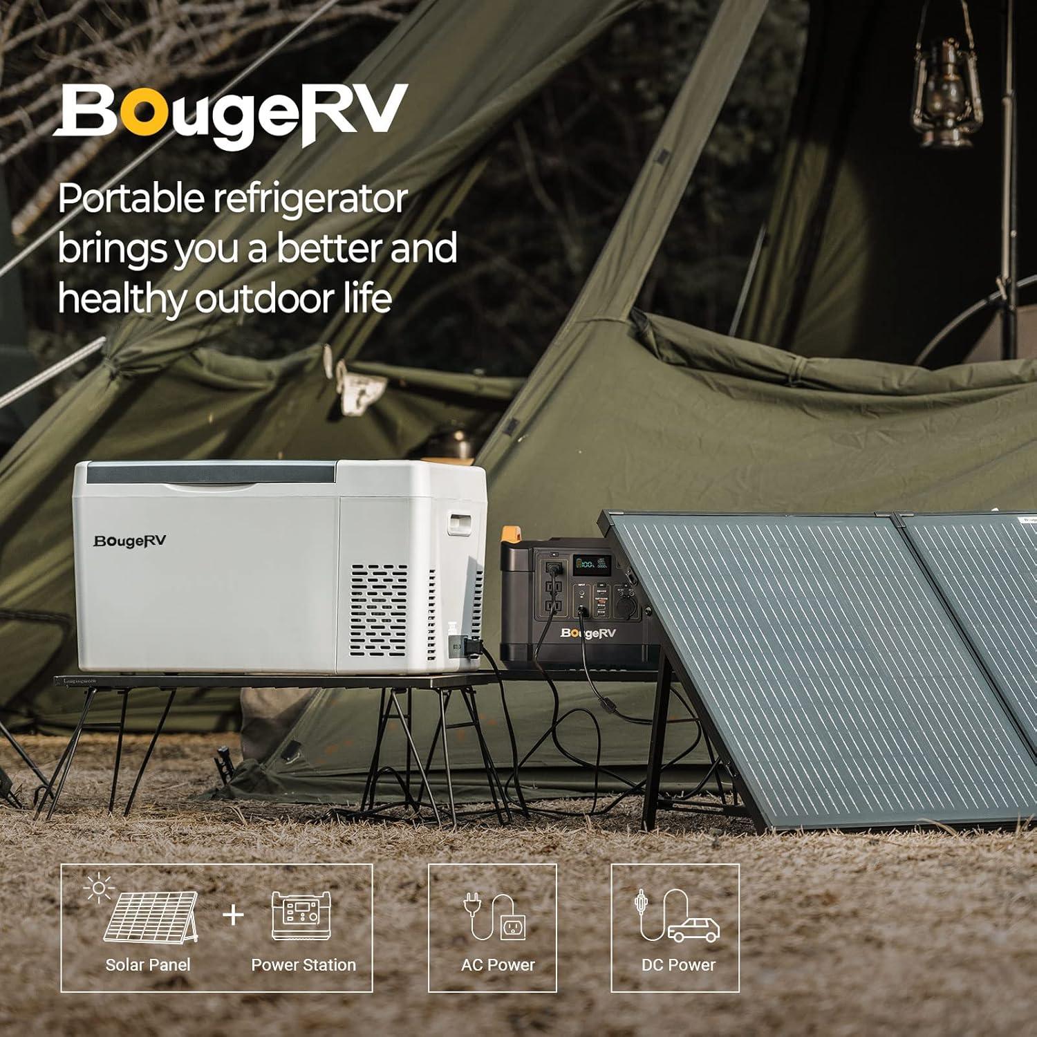 BougeRV Portable Car Refrigerator 23 Qt, 12 Volt Refrigerator Portable Freezer Compressor Cooler with -7℉~50℉ Cooling Range, 12/24V DC 110~240V AC for RV Truck Vehicle Boat Outdoor Use Gray