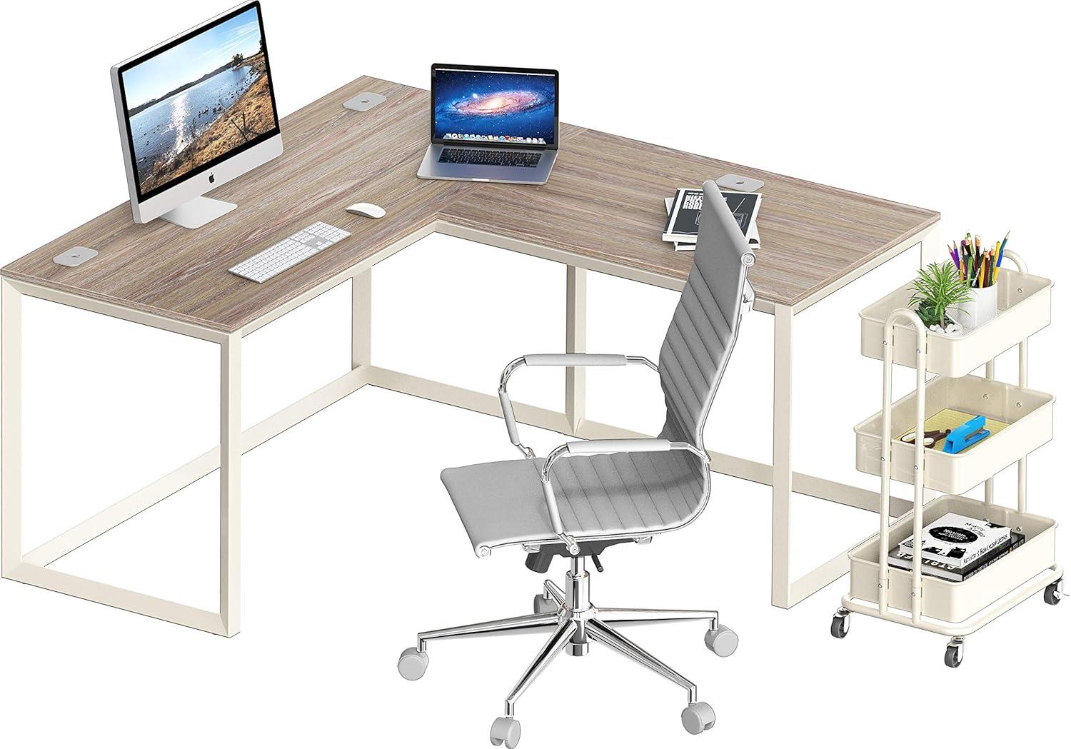 Modern Oak L-Shaped Corner Computer Desk with Cable Management