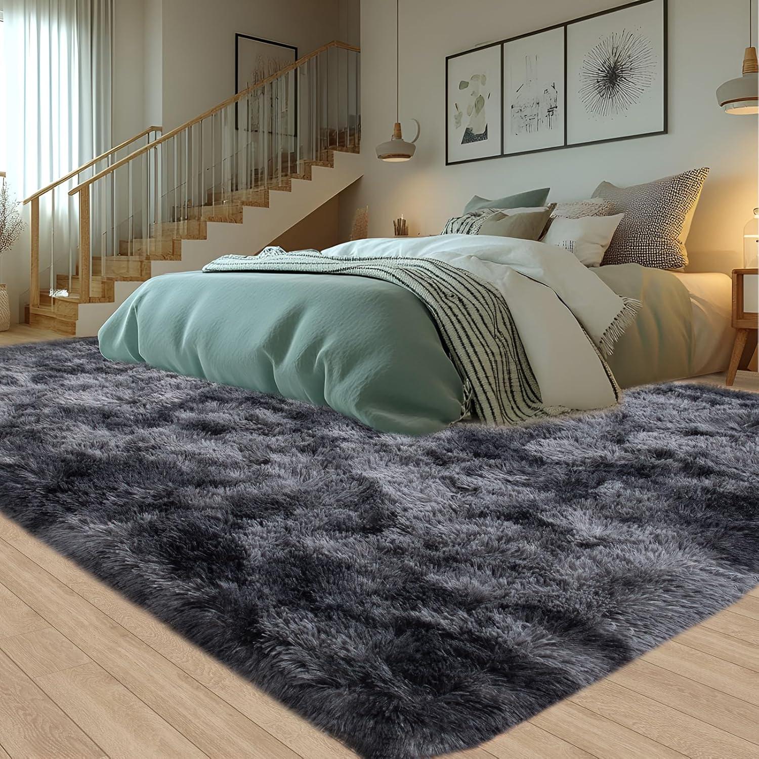 Large Shag Rug 6 x 9 for Living Room, Fluffy Blush Pink Area Rug for Girls Kids Bedroom, Soft Fuzzy Plush Throw Carpet, Non Slip Modern Indoor Shaggy Rug for Home Decor Aesthetic