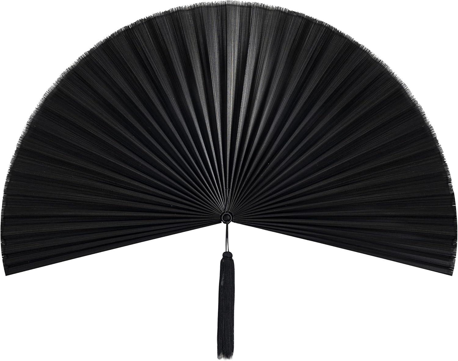KOLWOVEN Rustic Fan Wall Decor - Bedroom Wall Decor Above Bed - Headboard, Wall Pediment, Mantle, Fireplace Decor - Giant Bamboo Fan - Wall Art Home Decoration (Extra Large 47''x24'', Black)