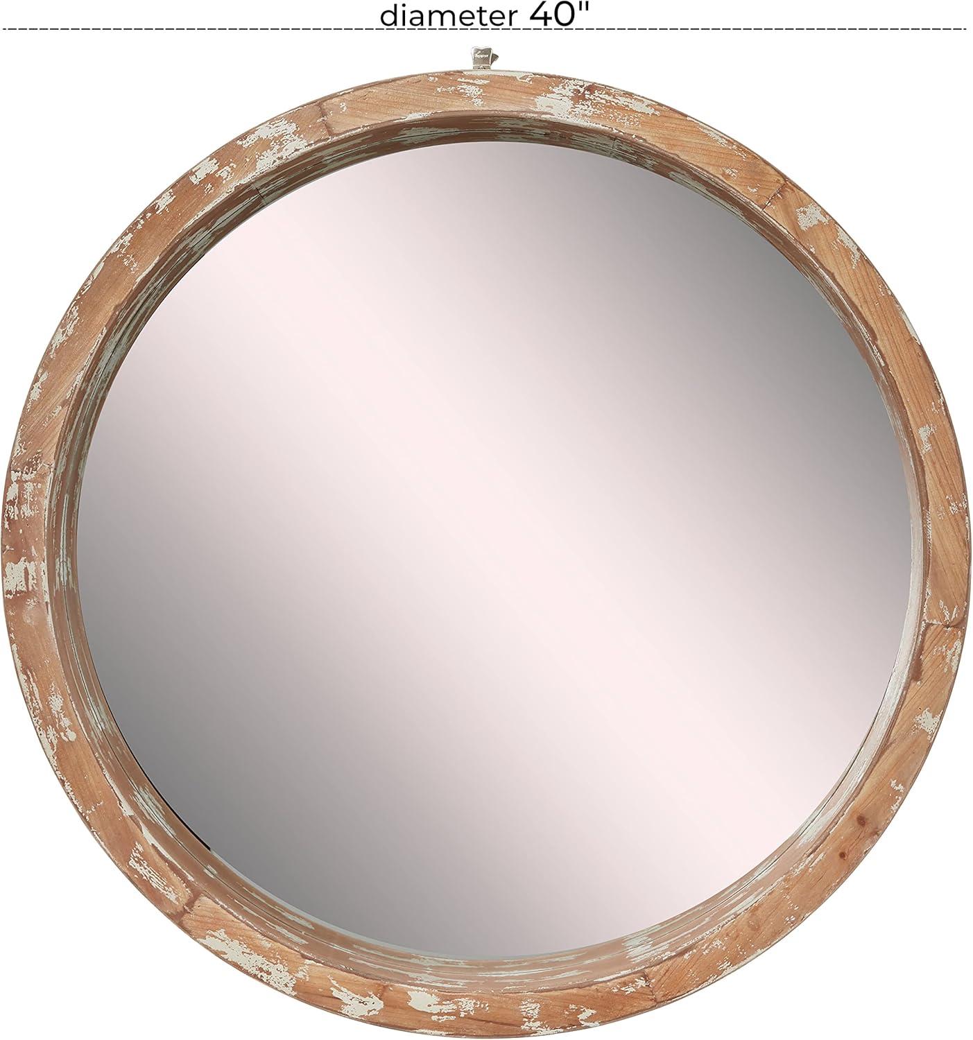 Olivia & May Vintage Wall Mirror Brown: Round Wood Frame, No Assembly, Spot Clean, 39.5" Diameter